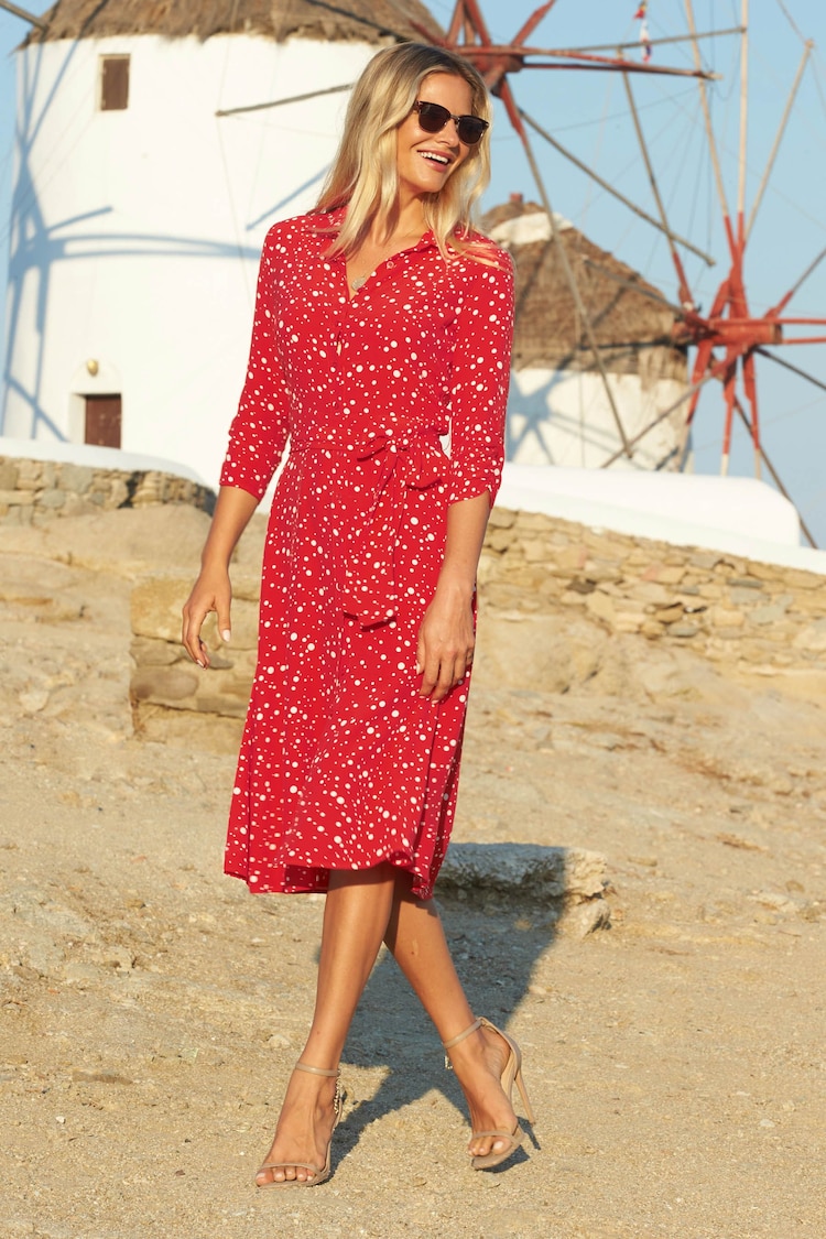 Sosandar Red Confetti Spot Midi Shirt Dress - Image 2 of 5