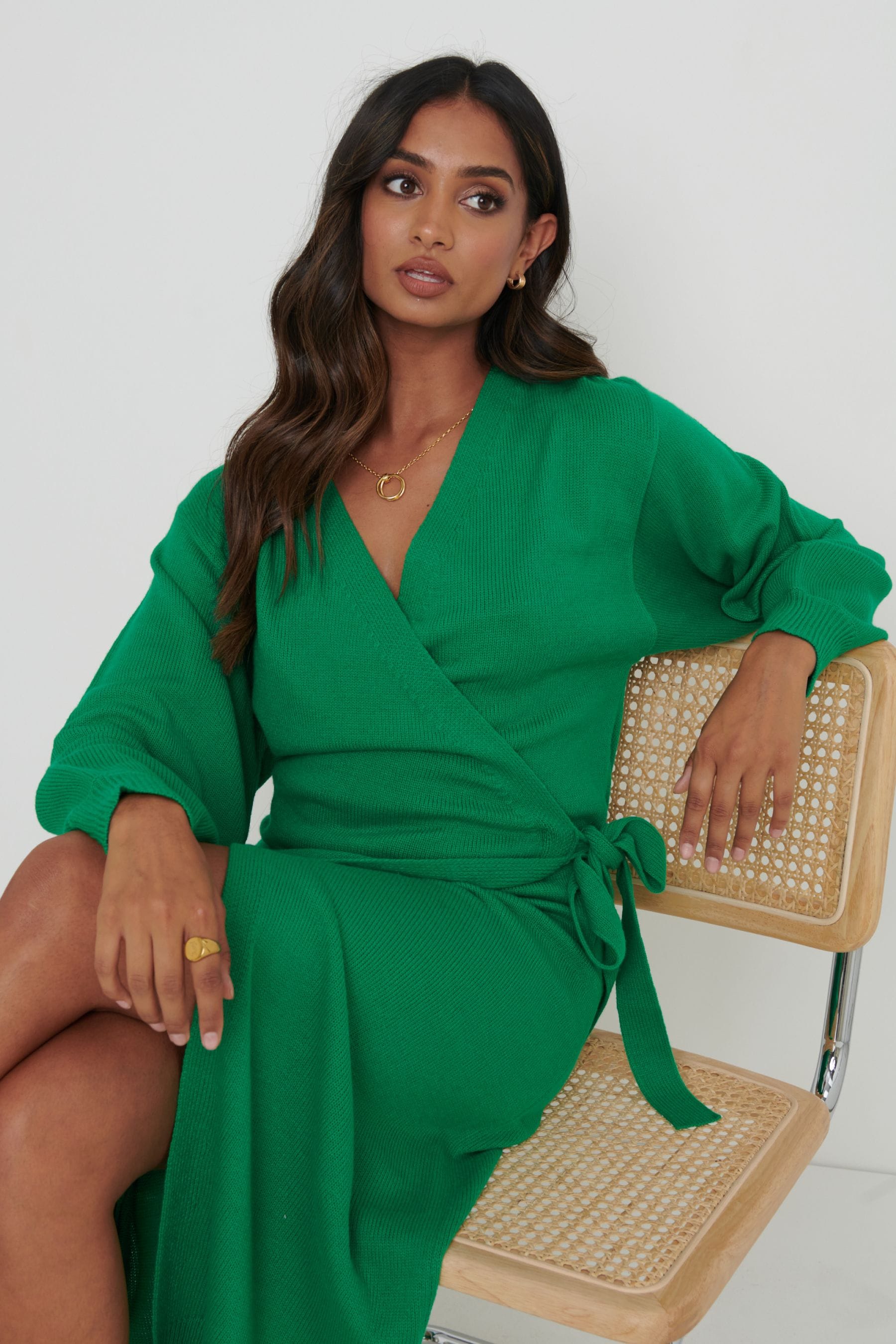 Buy Pretty Lavish Emerald Green Beau Knitted Wrap Midi Dress from Next Luxembourg