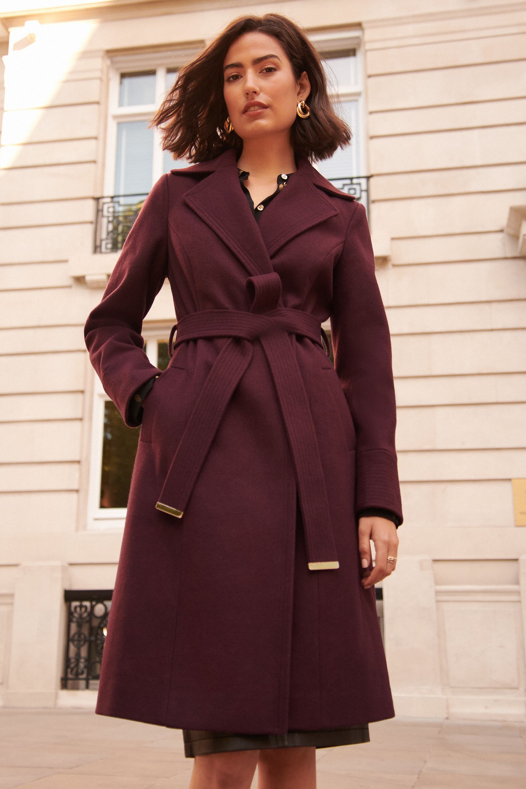 Buy Love Roses Berry Red Belted Wrap Coat from Next Luxembourg