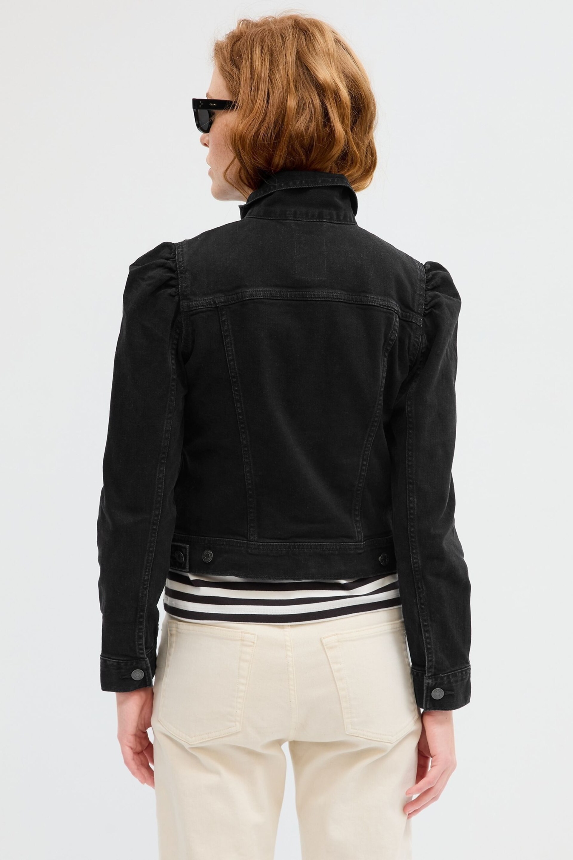 Gap Black Puff Sleeve Denim Jacket - Image 2 of 5