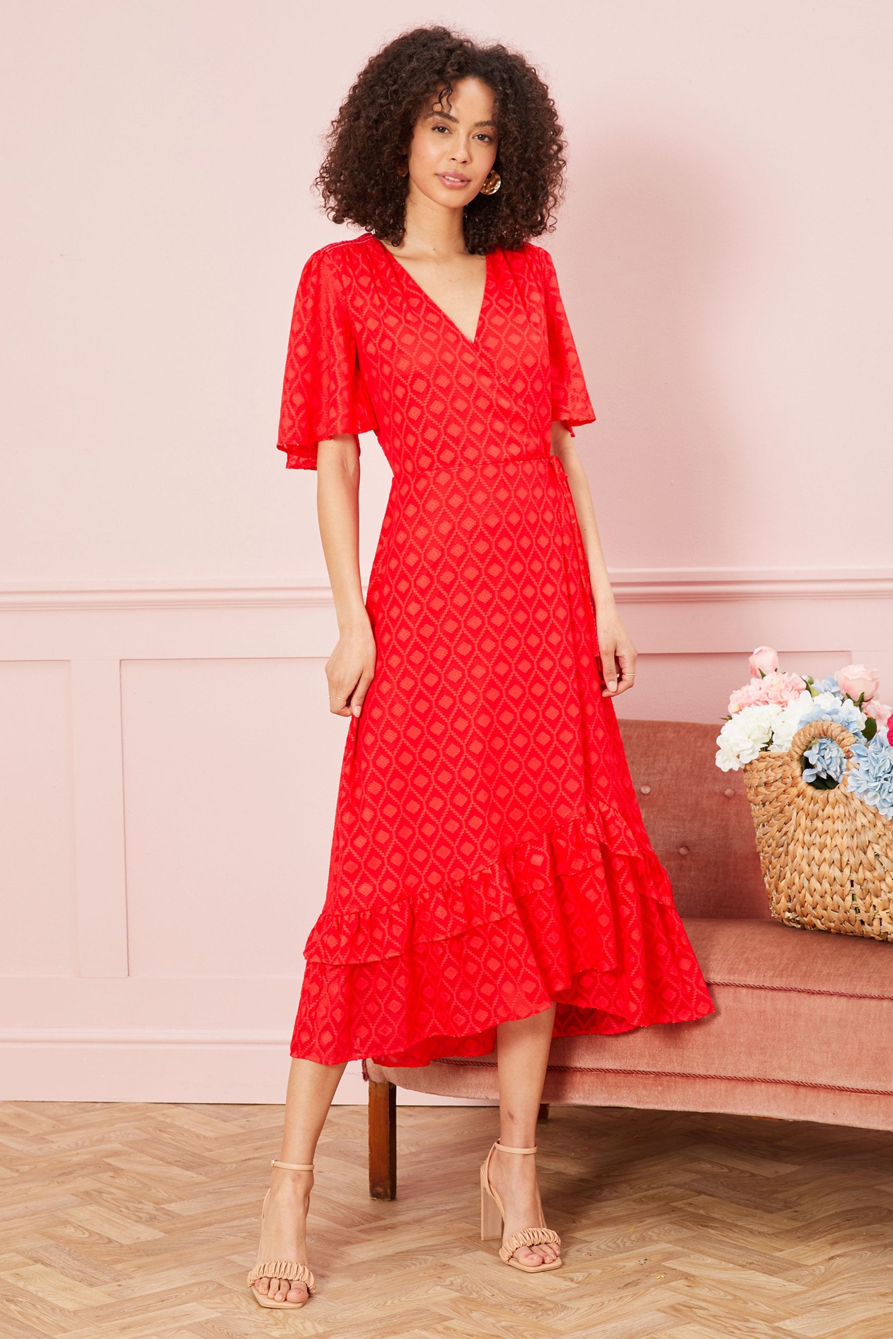Red chiffon midi dress top