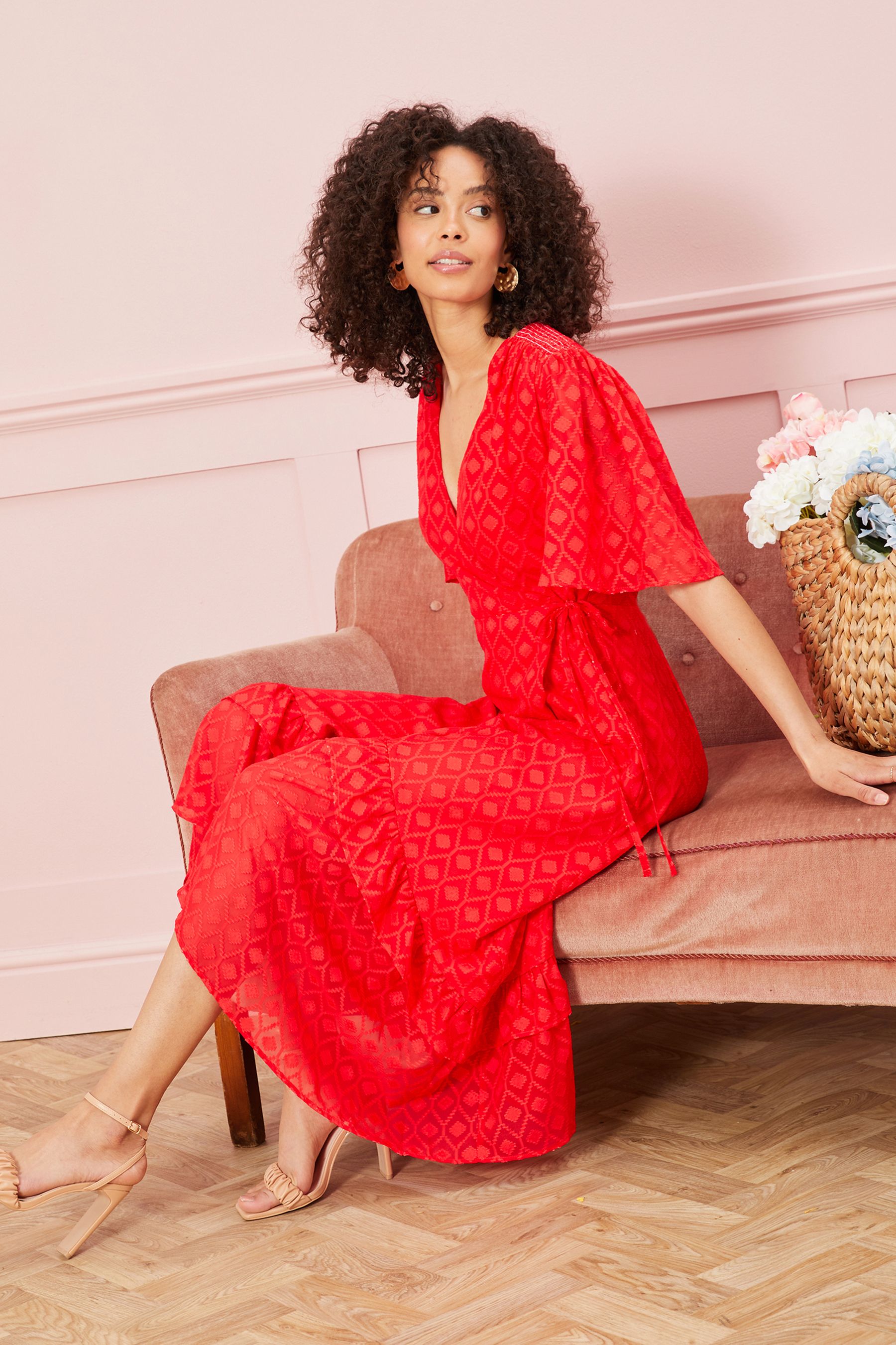 Red chiffon wrap dress 2025