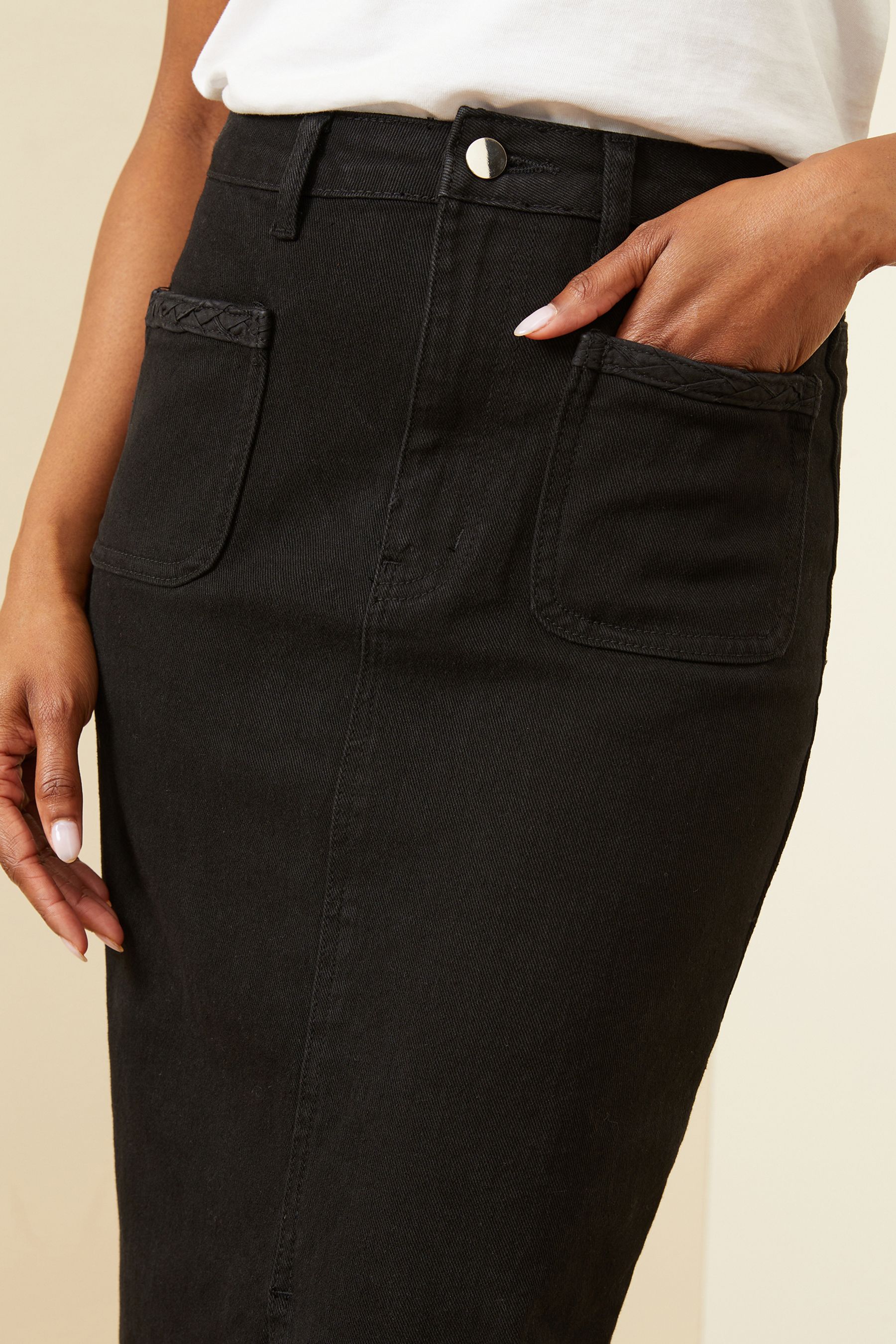 Buy Love Roses Black Braided Pocket Denim Midi Skirt from Next Luxembourg