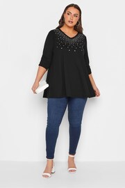 Yours Curve Black Star Stud Embellished Top - Image 1 of 5