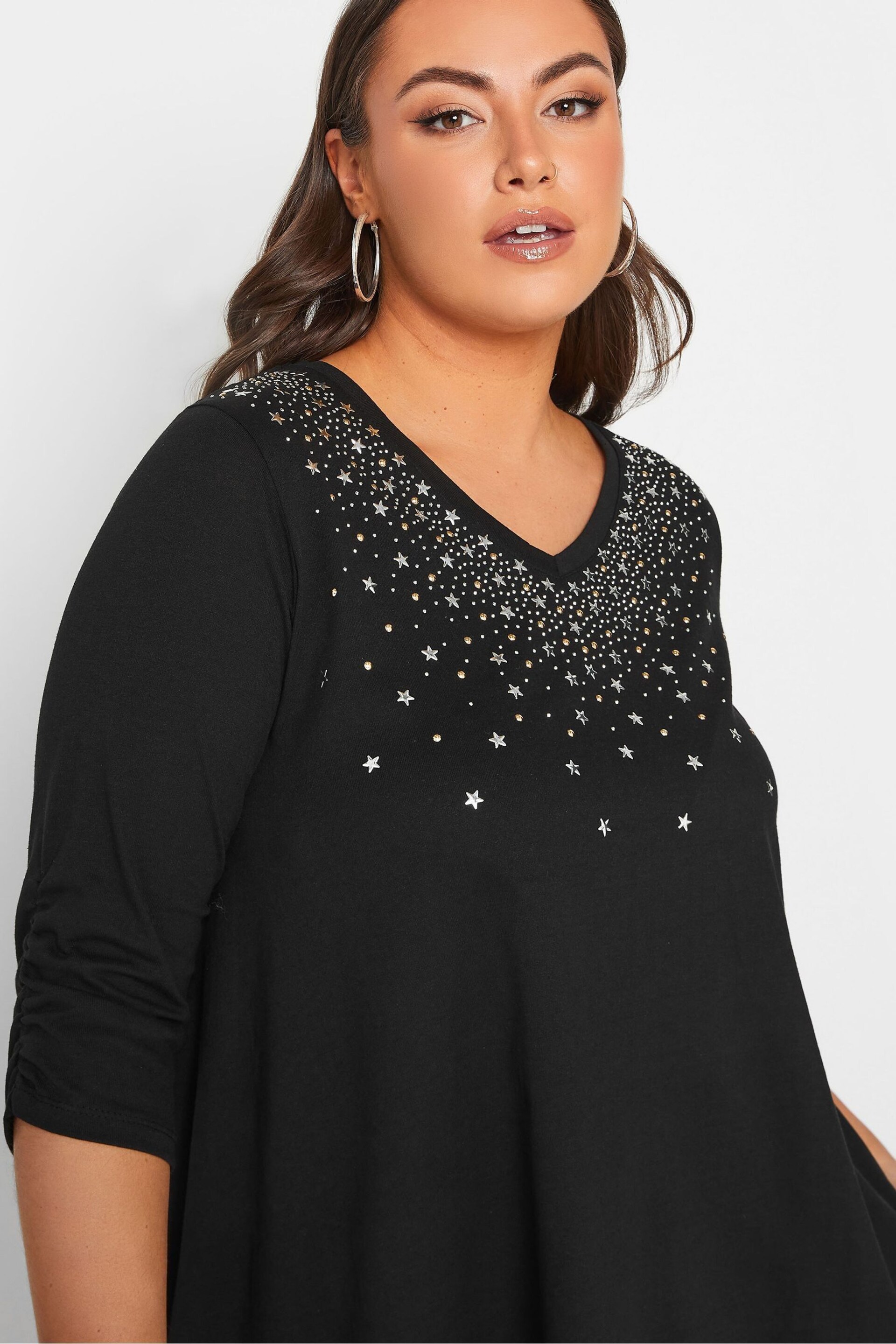 Yours Curve Black Star Stud Embellished Top - Image 3 of 5