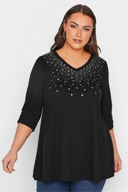 Yours Curve Black Star Stud Embellished Top - Image 4 of 5