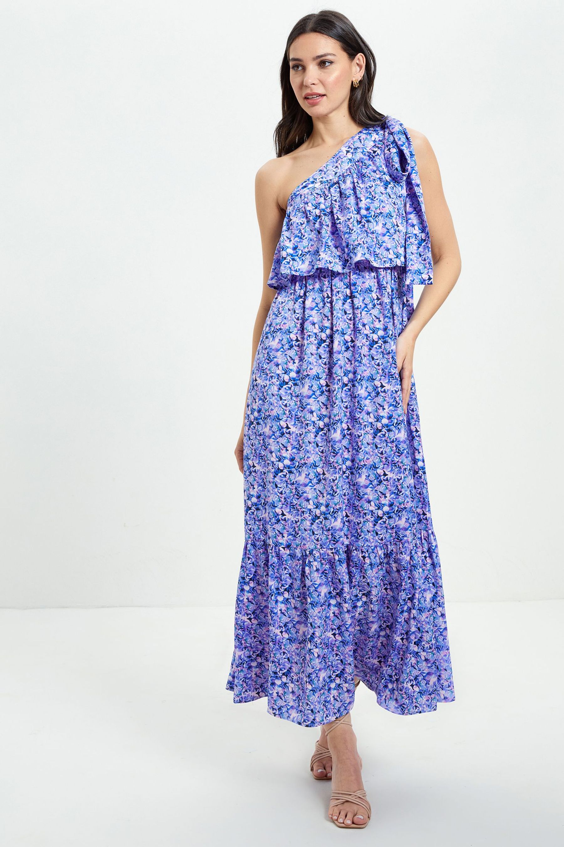 Buy Y.A.S Blue Floral Print One Shoulder Ruffle Maxi Dress from Next Austria