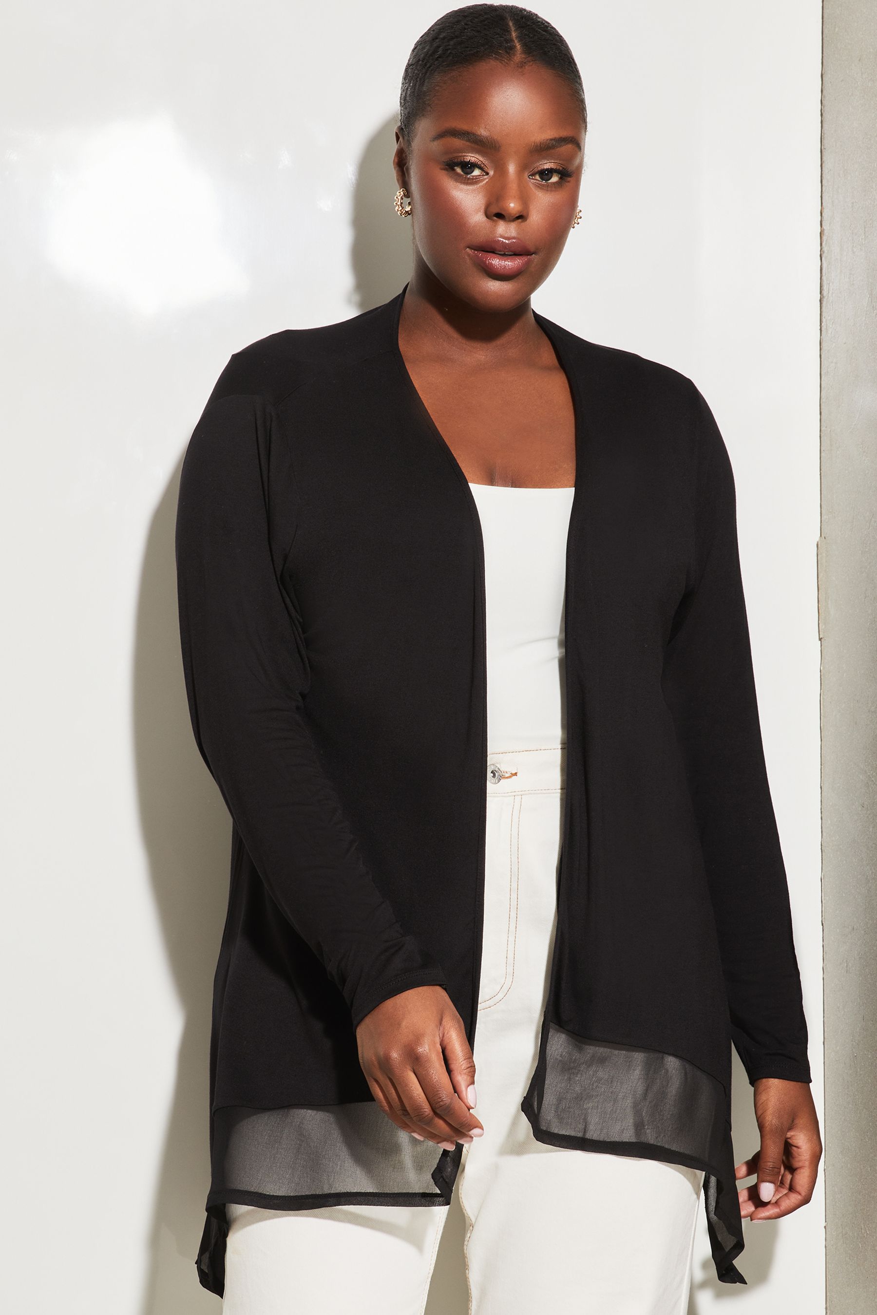 Buy Lipsy Black Sheer Hem Waterfall Cardigan from Next Ireland