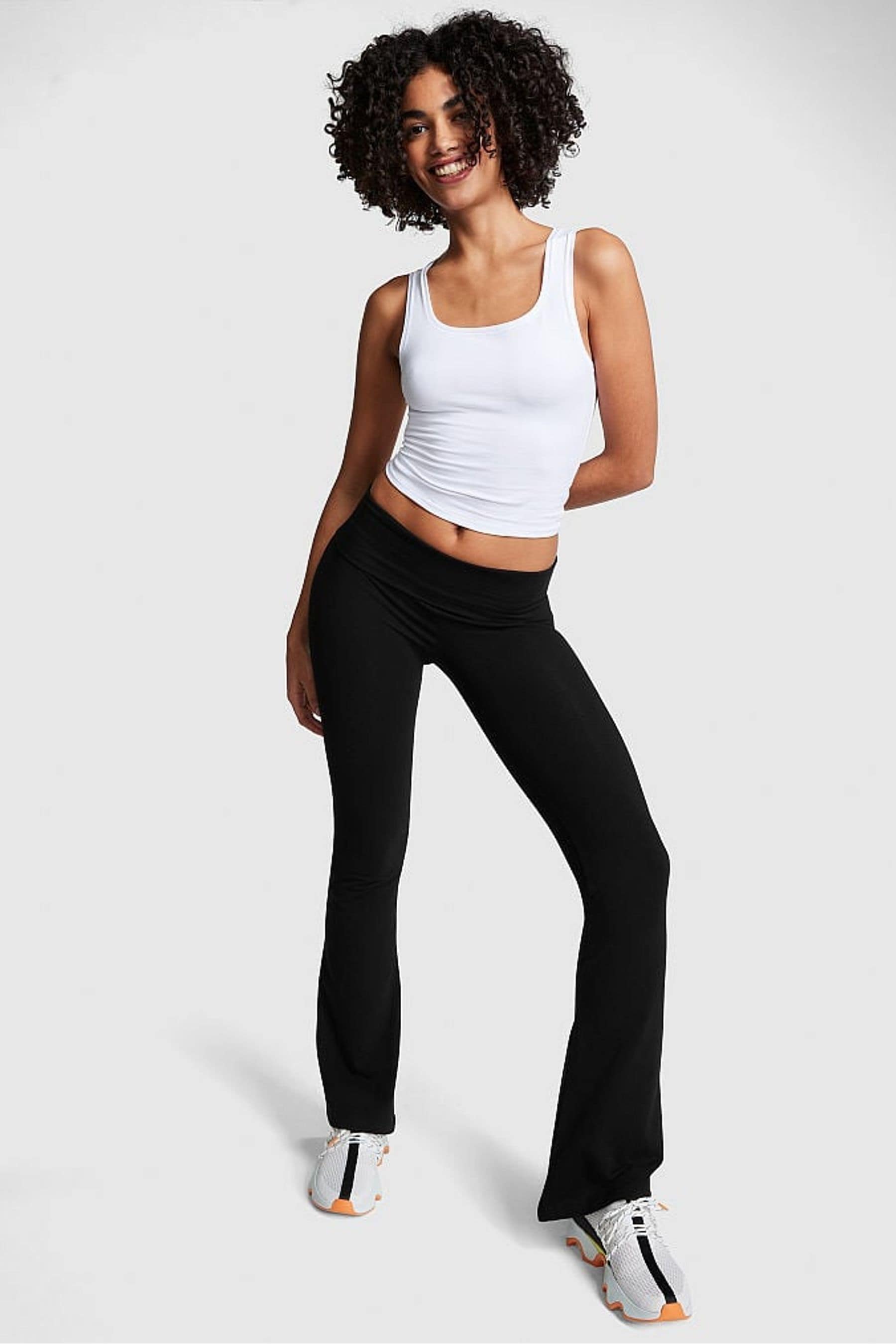 Buy Victoria s Secret PINK Pure Black Shine Cotton Foldover Flare Legging from Next Ireland