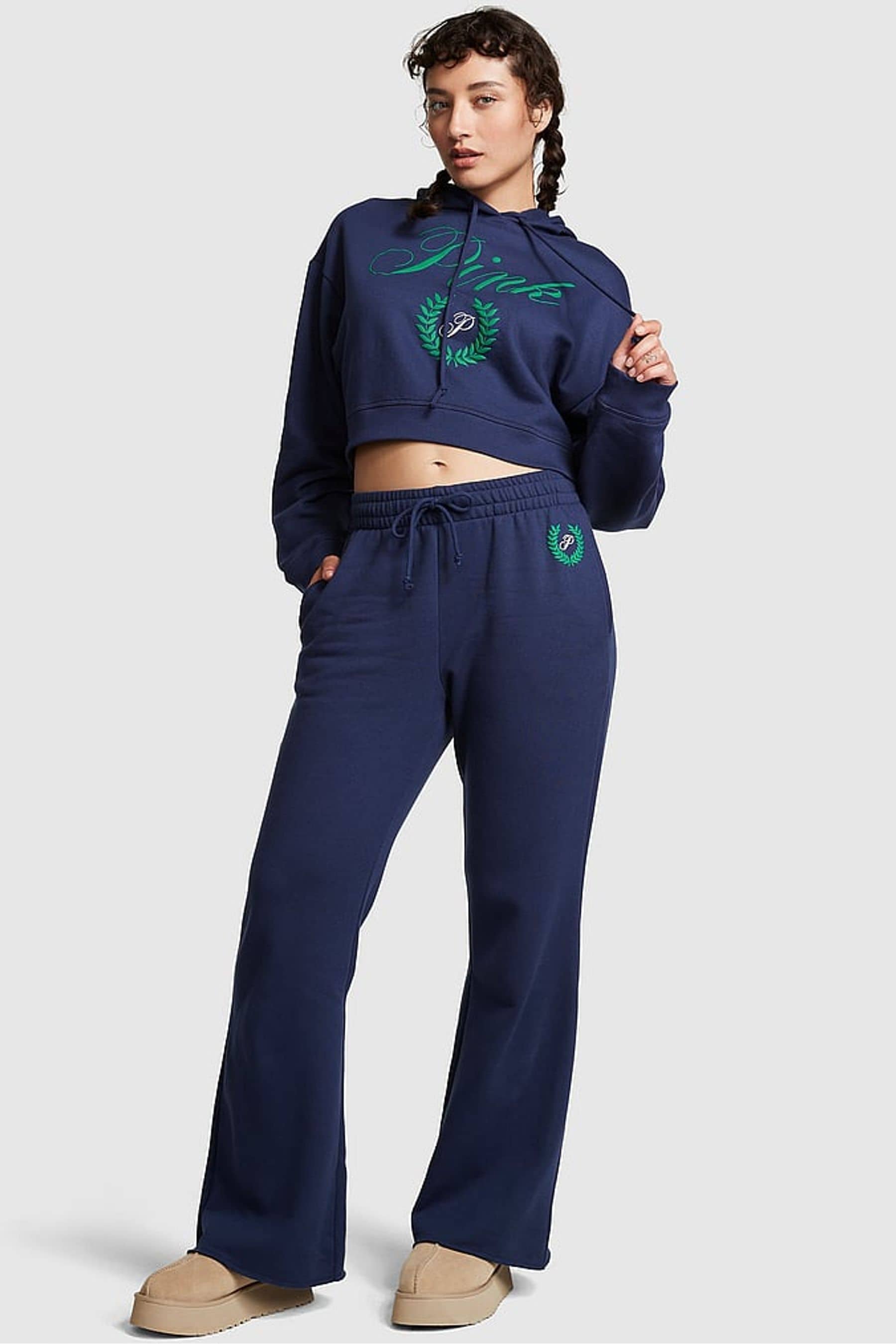 Buy Victoria s Secret PINK Midnight Navy Blue Fleece Wide Leg Joggers from the Next UK online shop