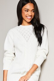 Lipsy Ivory White Petite Cosy Pointelle Crew Neck Knitted Jumper Dress - Image 4 of 4