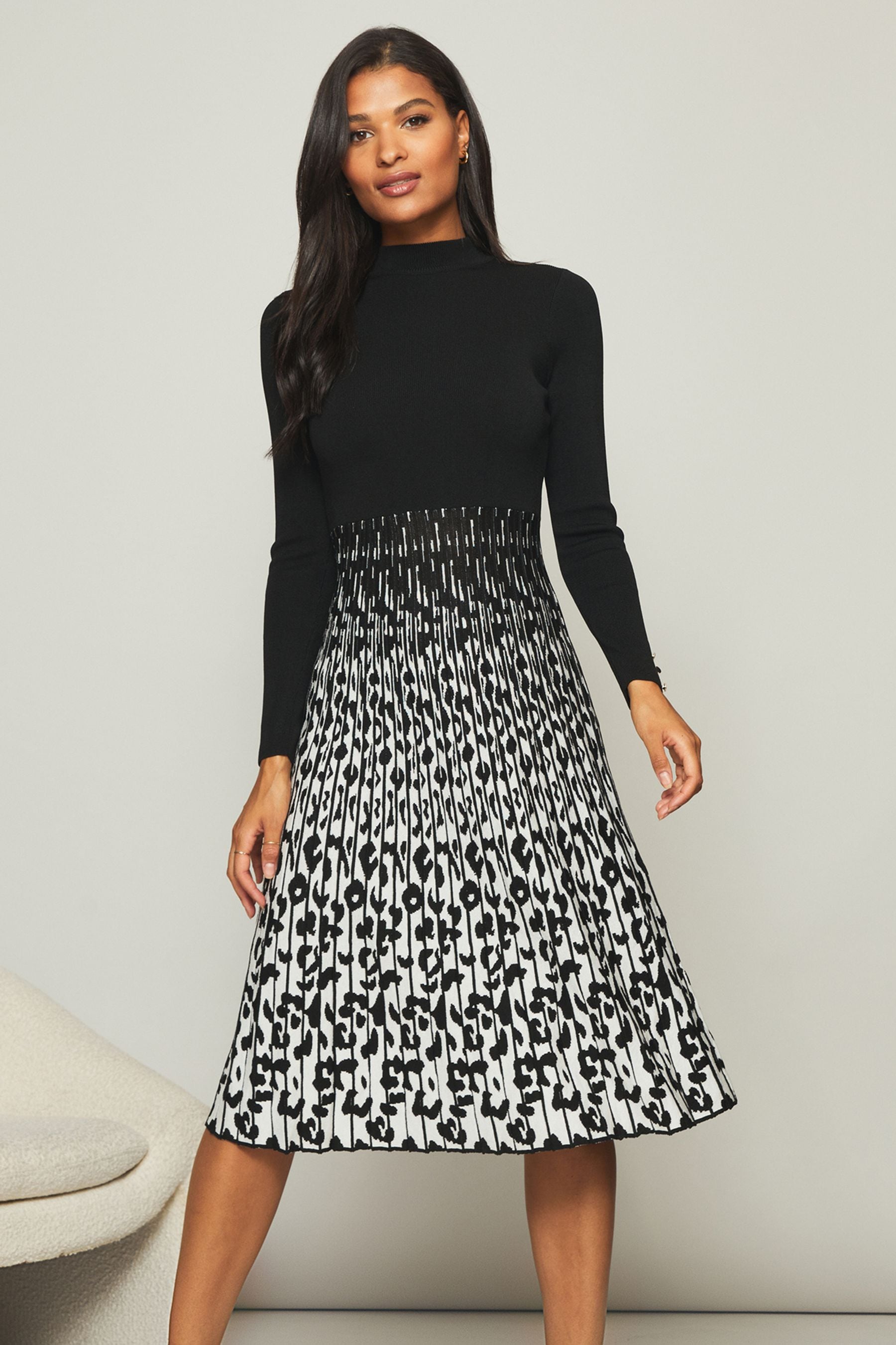 Buy Lipsy Black Knitted Pleated Midi Dress from Next Luxembourg