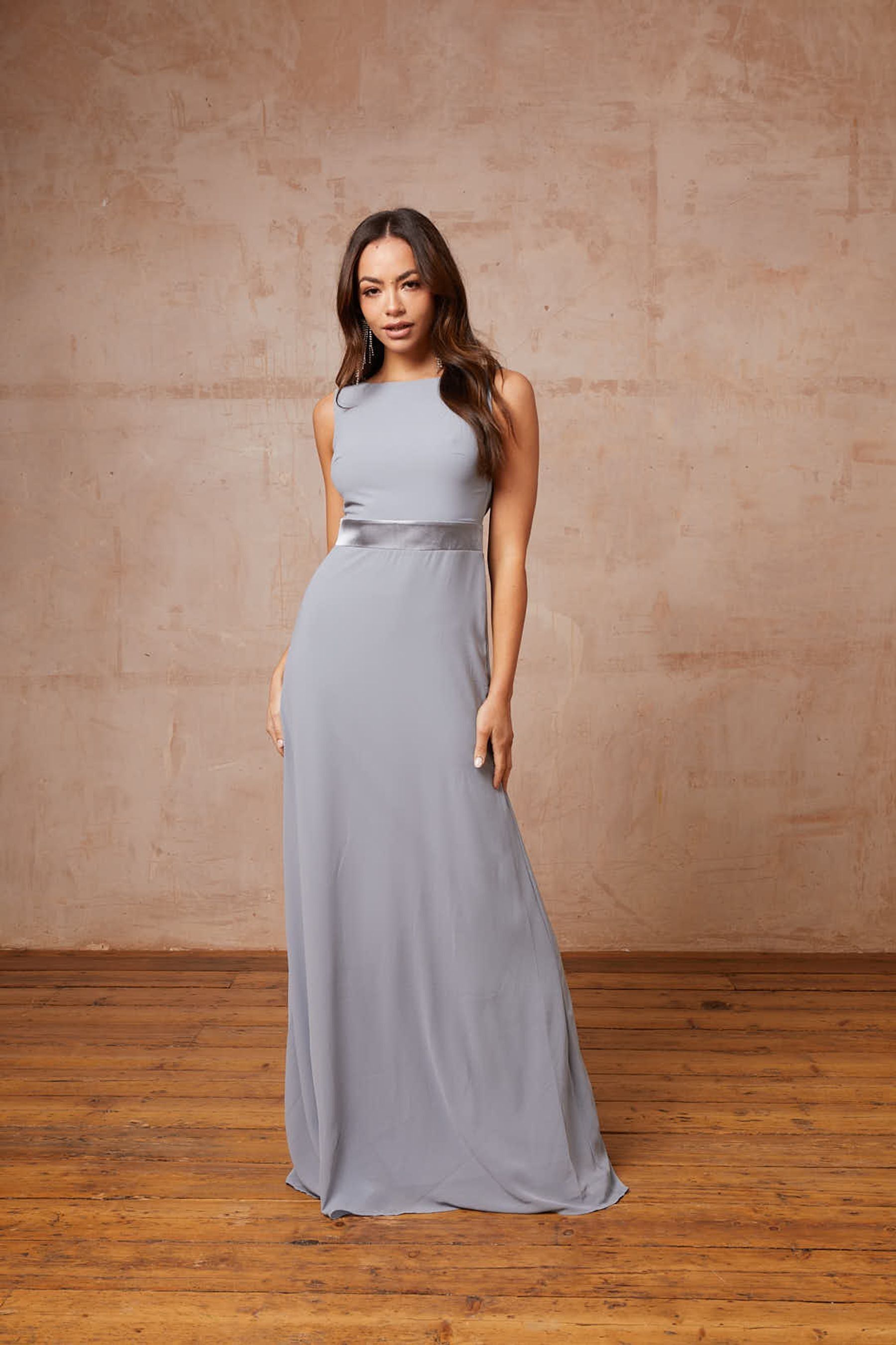 Buy TFNC Grey Halannah Satin Bow Back Fishtail Maxi Dress from Next Luxembourg