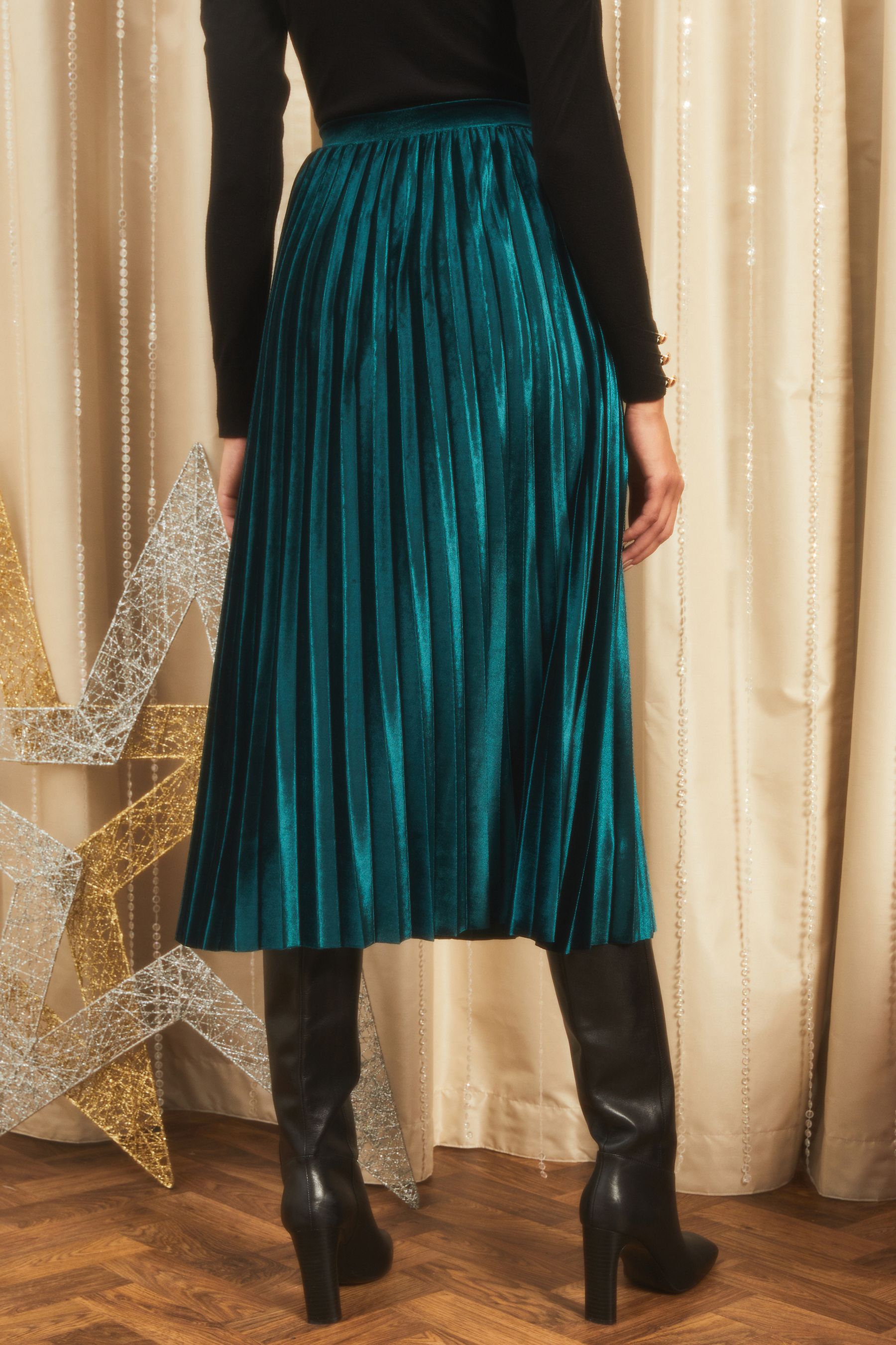 Buy Love Roses Green Velvet Regular Pleated Midi Skirt from Next Luxembourg