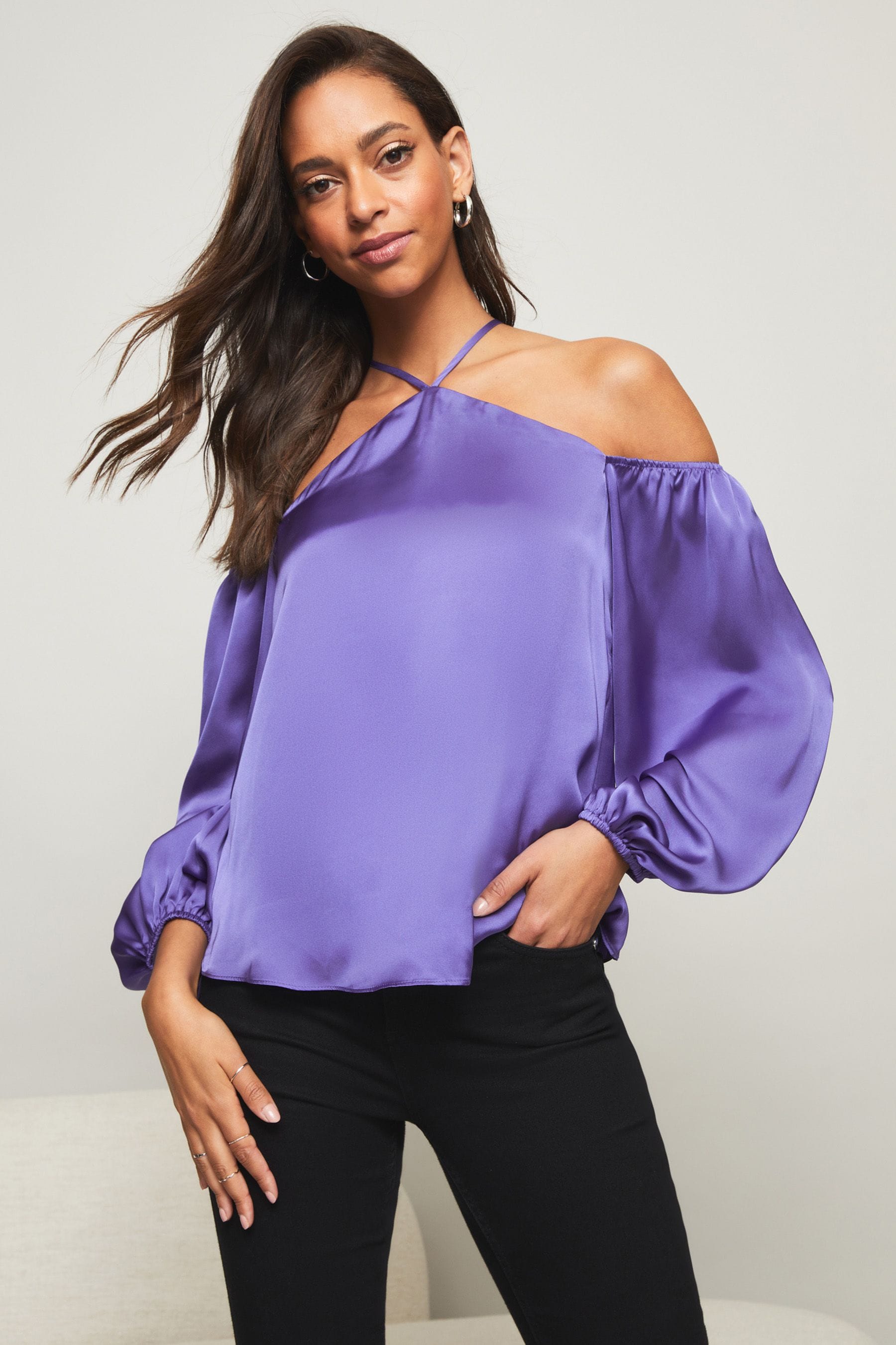 Buy Lipsy Purple Halter Neck Cold Shoulder Top from Next Luxembourg