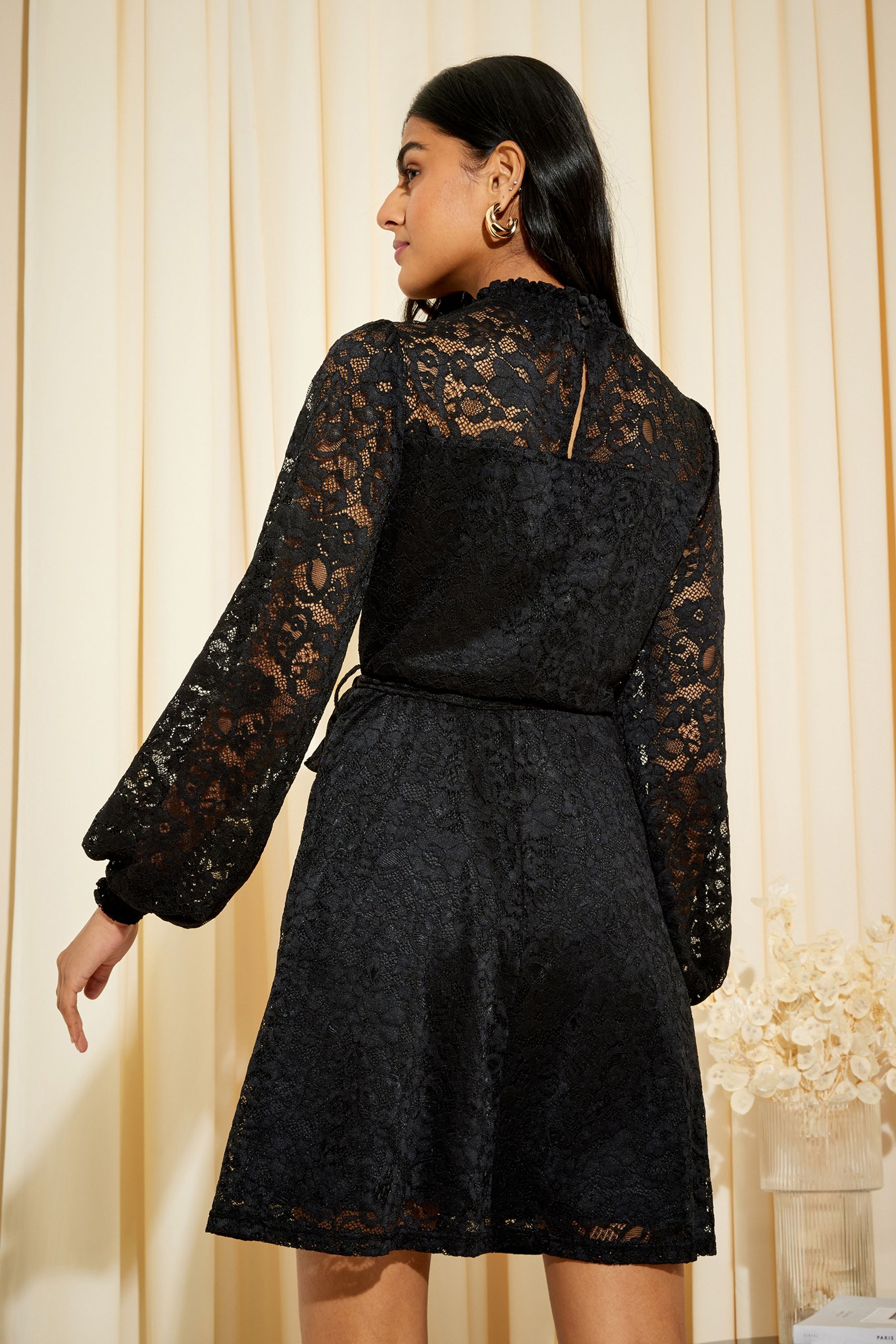 Buy Friends Like These Black Petite Long Sleeve Lace Mini Dress from Next Luxembourg