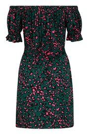 Pour Moi Green Woven Puff Sleeve Belted Bardot Dress - Image 5 of 5