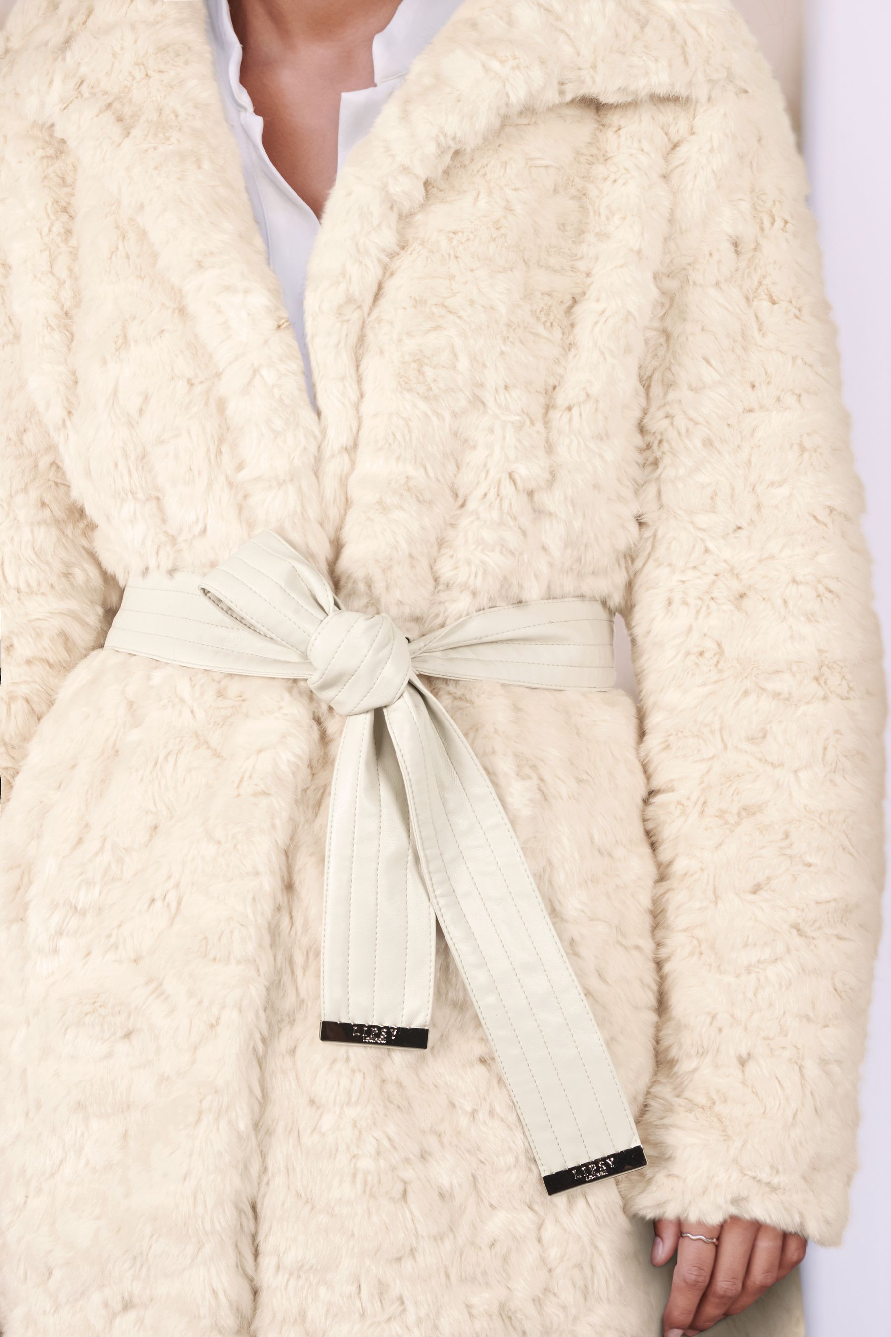 Buy Lipsy Cream Longline Belted Faux Fur Coat from Next Luxembourg