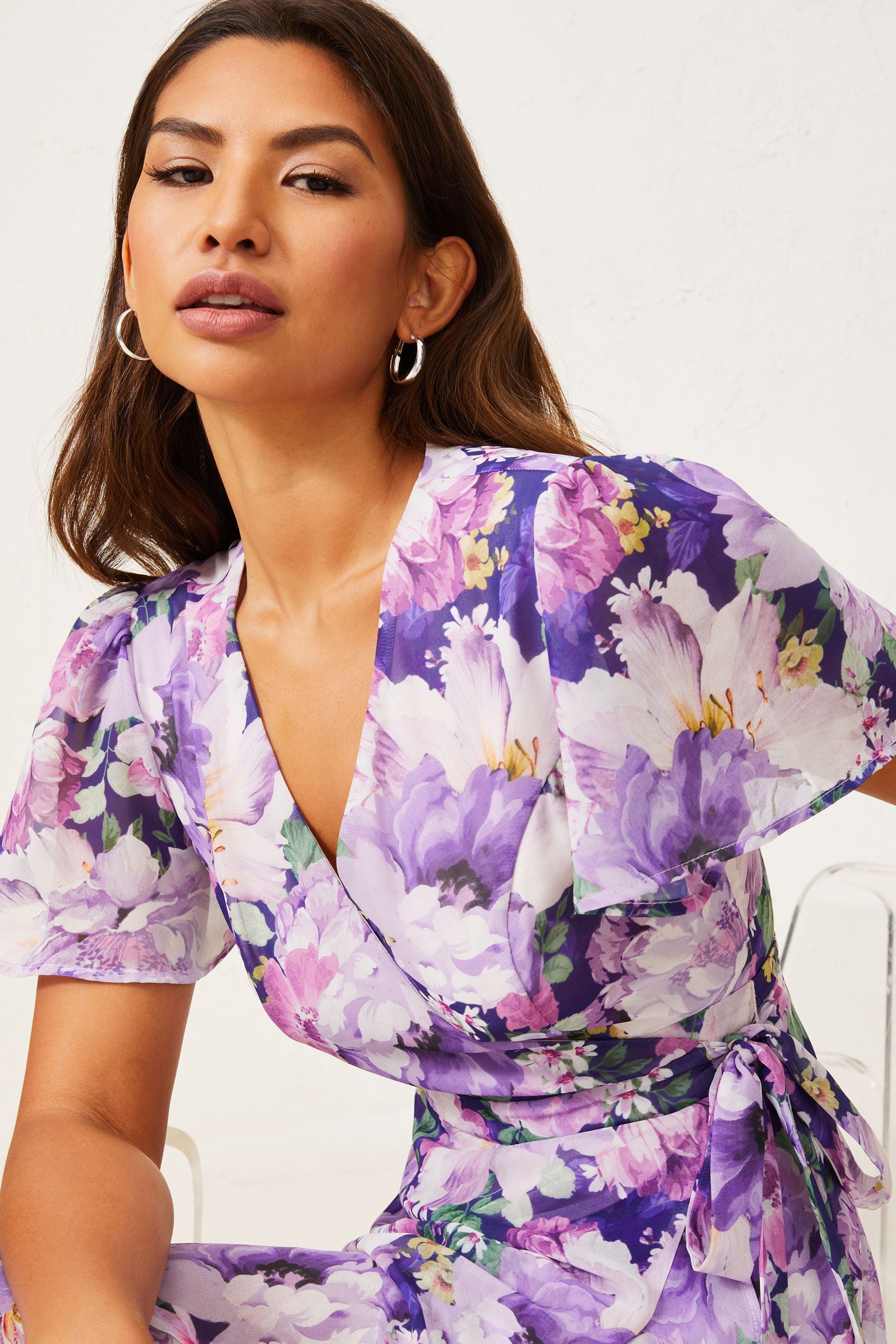 Buy Lipsy Purple Floral Frill Wrap Midi Dress from Next Slovakia