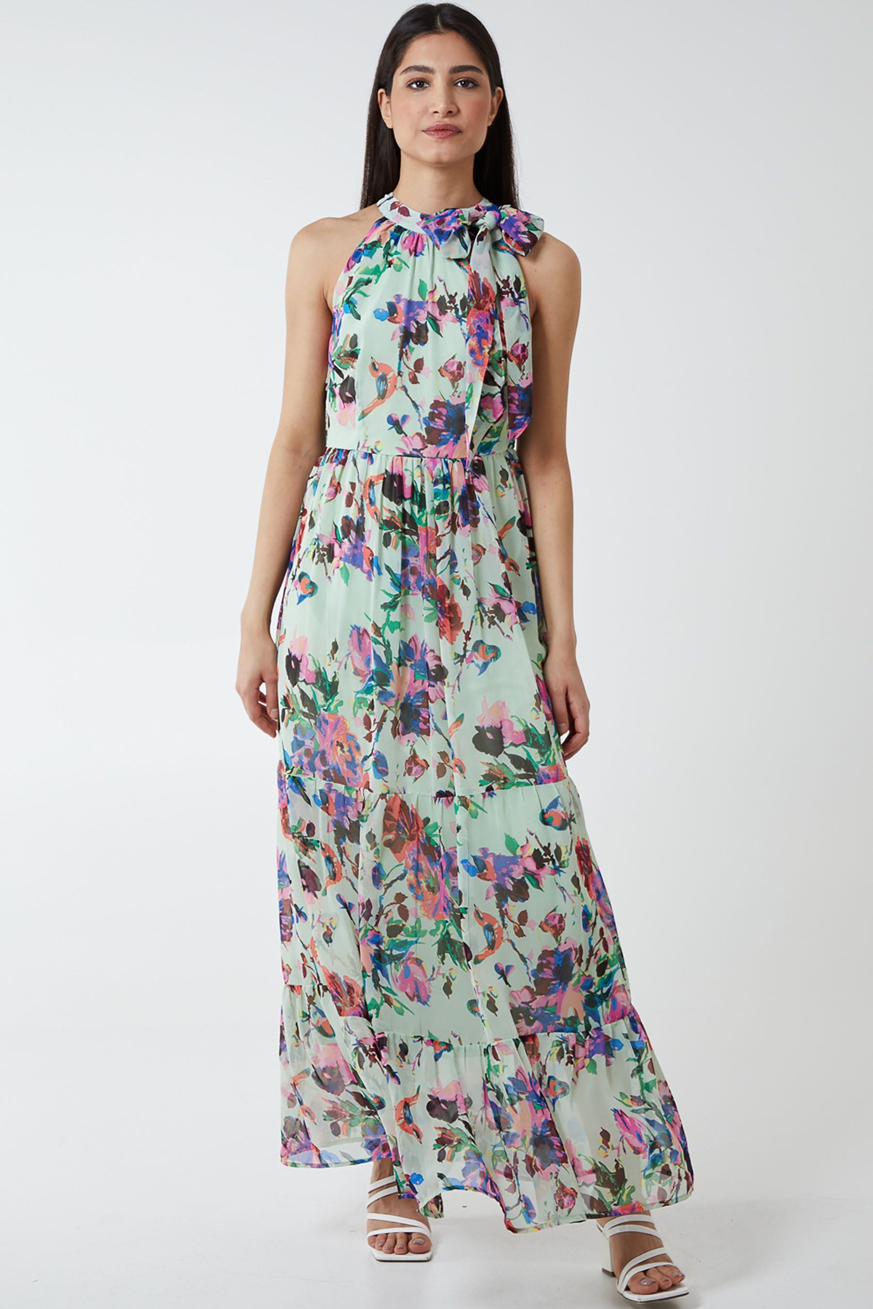 Buy Blue Vanilla Mint Green Multi Tie Neck Maxi Dress from Next Luxembourg