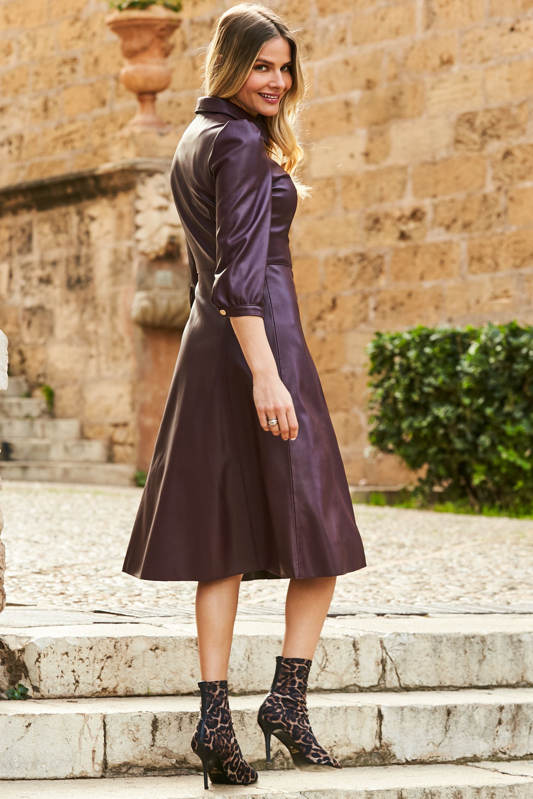 Buy Sosandar Red Faux Leather Zip Front Shirt Dress from Next Austria