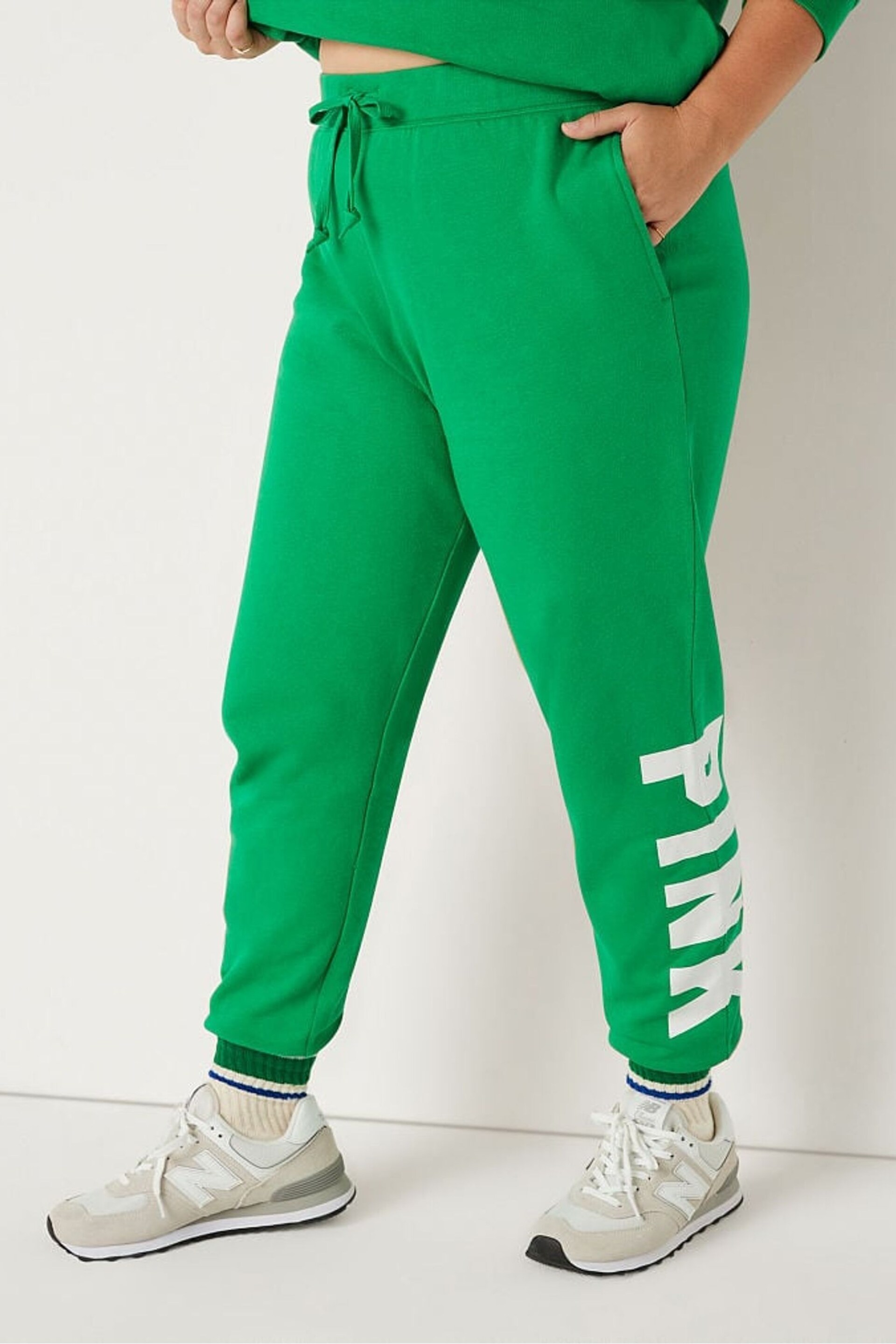 Victoria's Secret PINK Happy Camper Green Fleece Lounge Jogger - Image 1 of 3