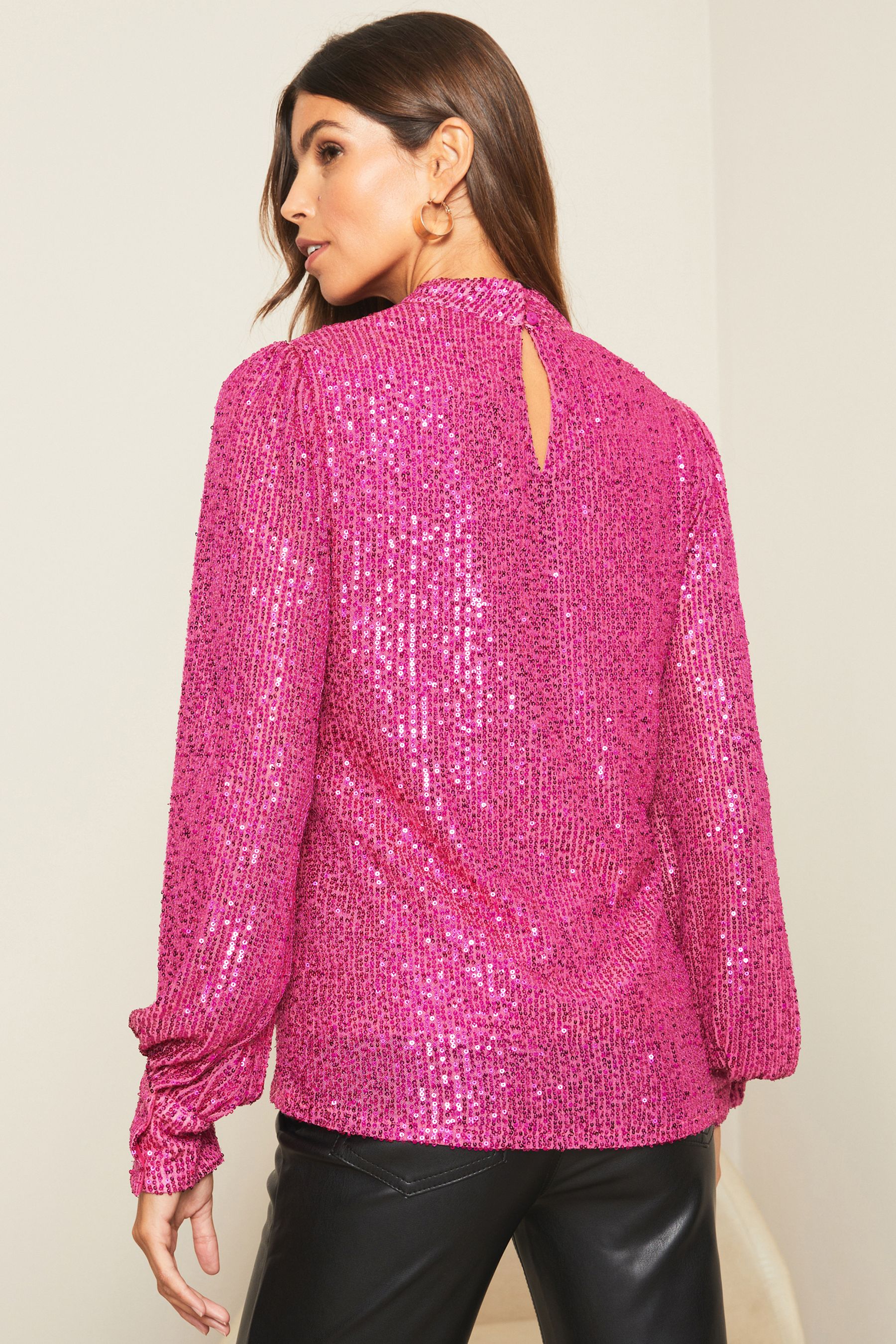 Buy Lipsy Hot Pink Sequin High Neck Top from Next Luxembourg