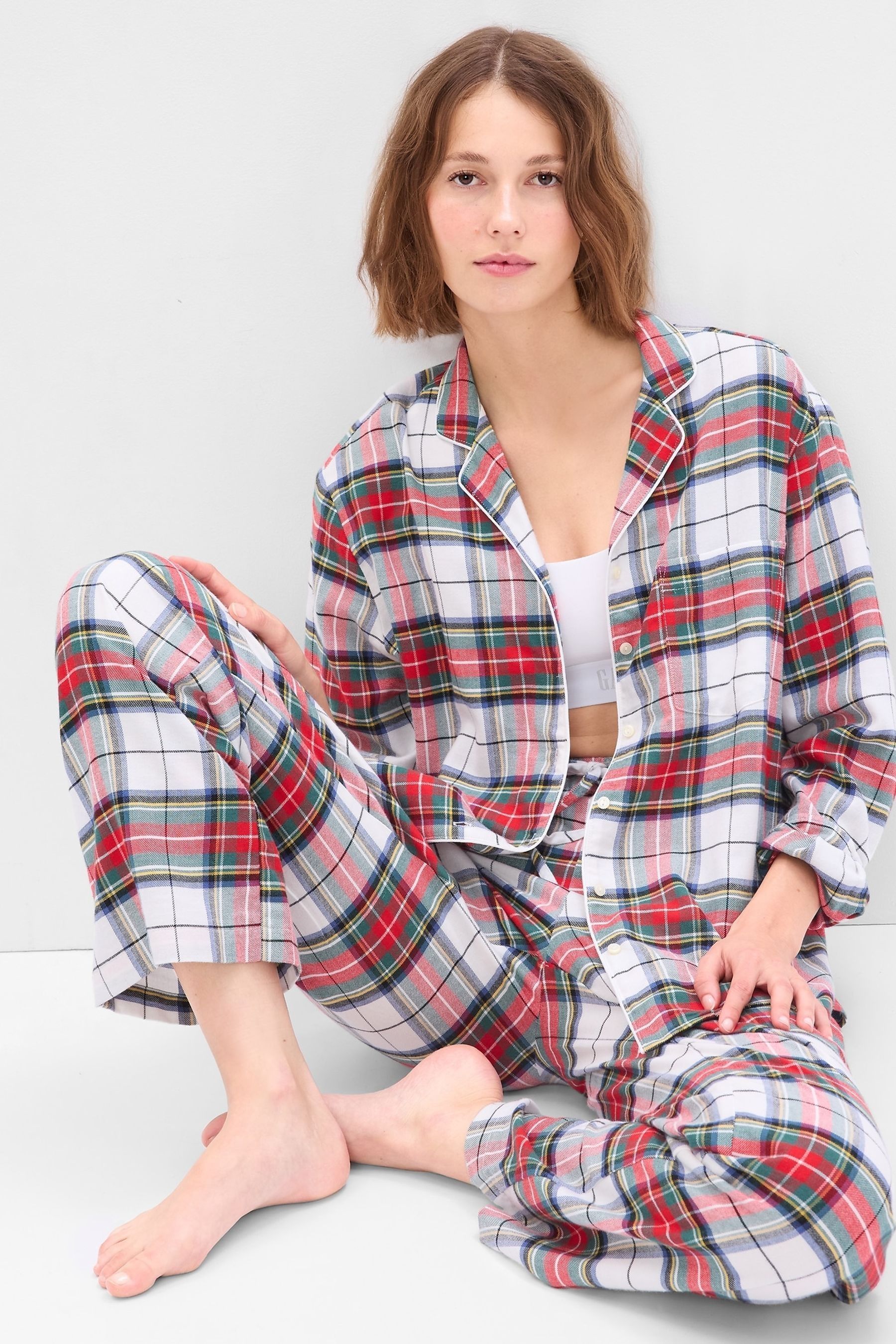 Buy Gap Red White Tartan Christmas Flannel Pyjamas from Next Luxembourg