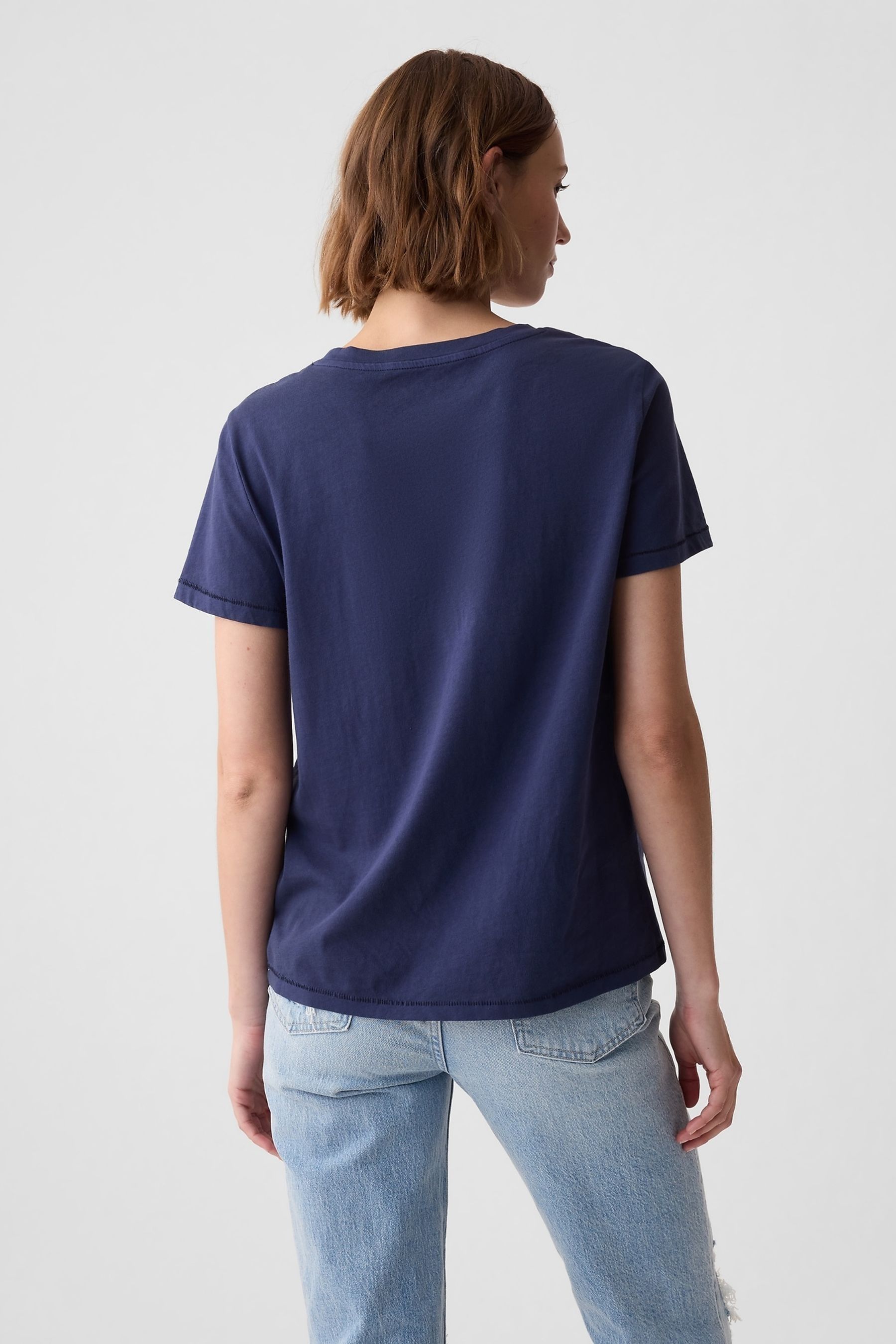 Buy Gap Navy Blue Crew Neck Vintage 100% Organic Cotton Short Sleeve T ...