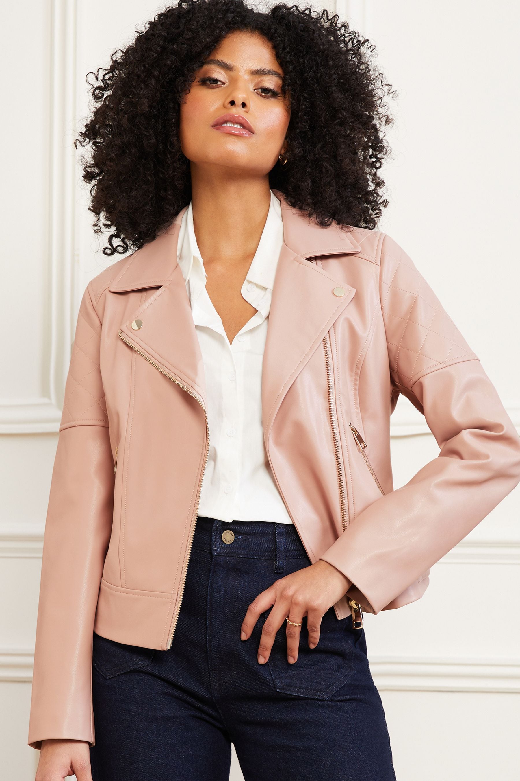 Pink fake leather jacket hotsell