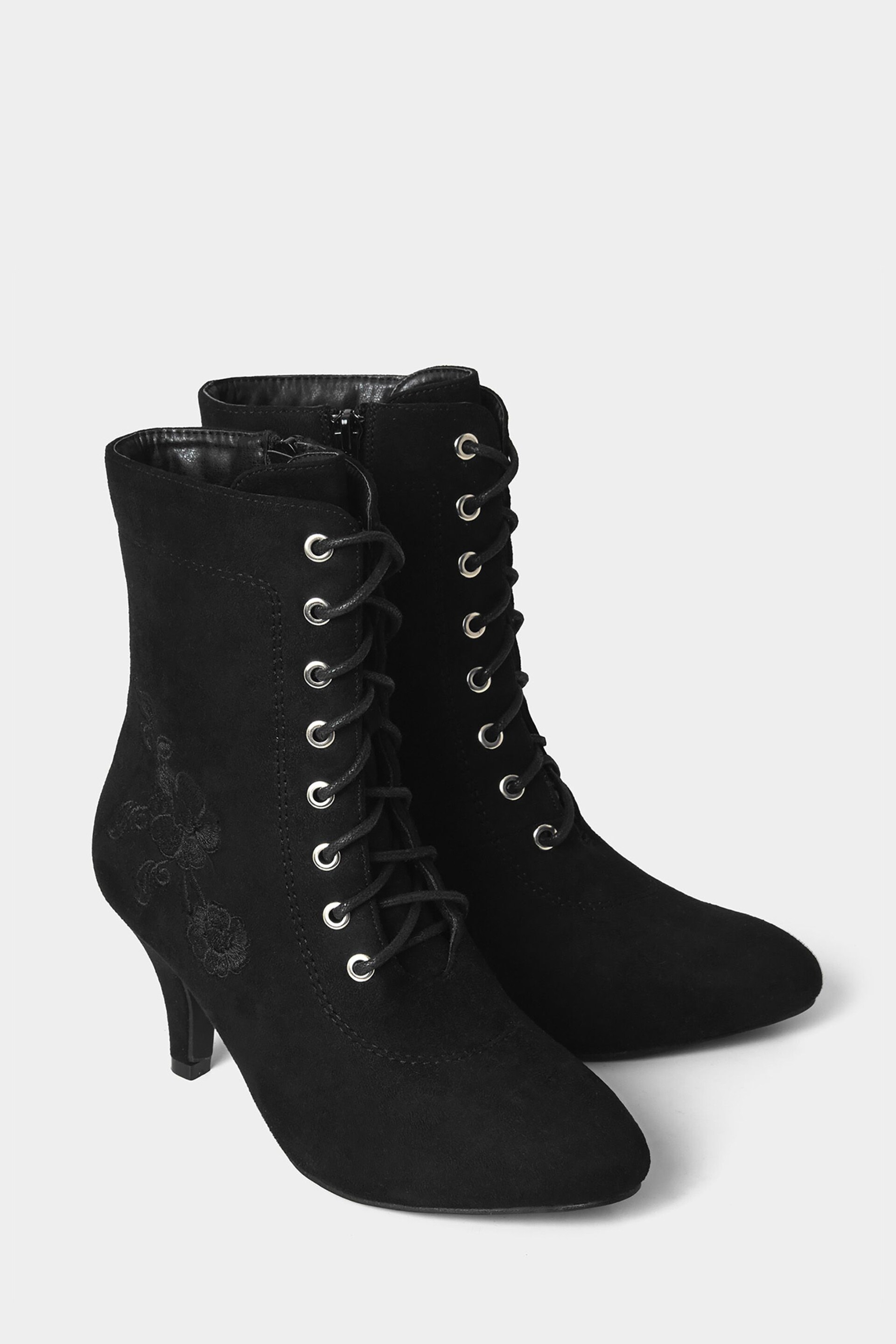 Joe Browns Black Floral Embroidered Heeled Lace Up Boots - Image 1 of 5