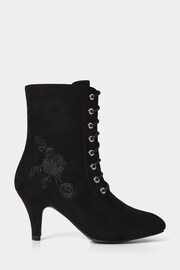 Joe Browns Black Floral Embroidered Heeled Lace Up Boots - Image 3 of 5