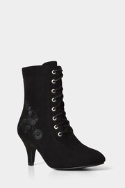 Joe Browns Black Floral Embroidered Heeled Lace Up Boots - Image 4 of 5