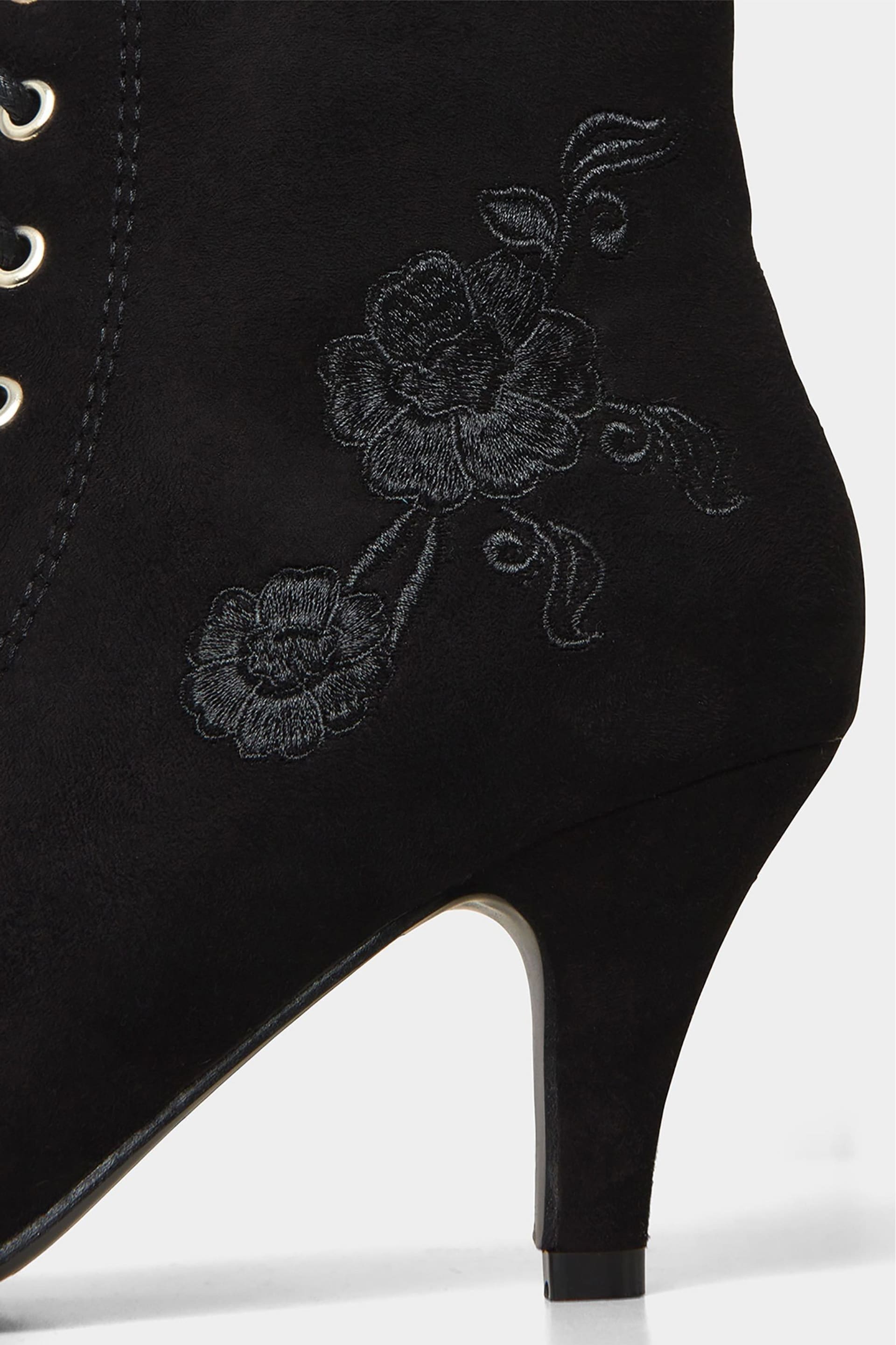 Joe Browns Black Floral Embroidered Heeled Lace Up Boots - Image 5 of 5