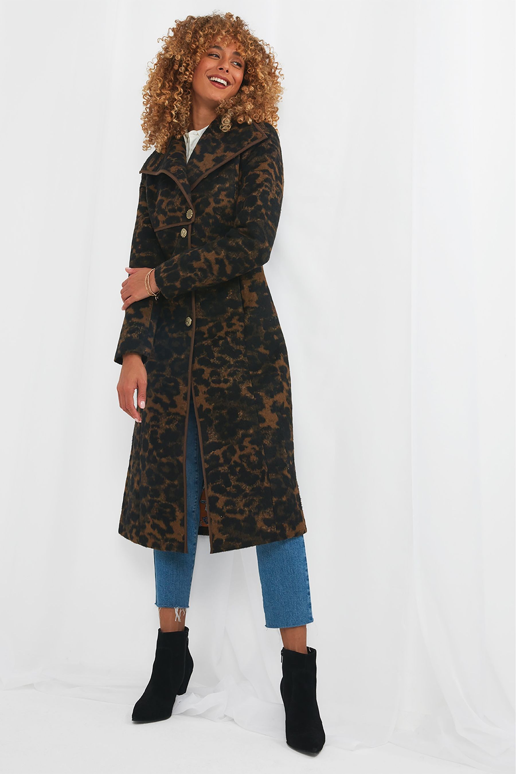 Buy Joe Browns Black Sophisticated Leopard Print Longline Coat from Next Luxembourg