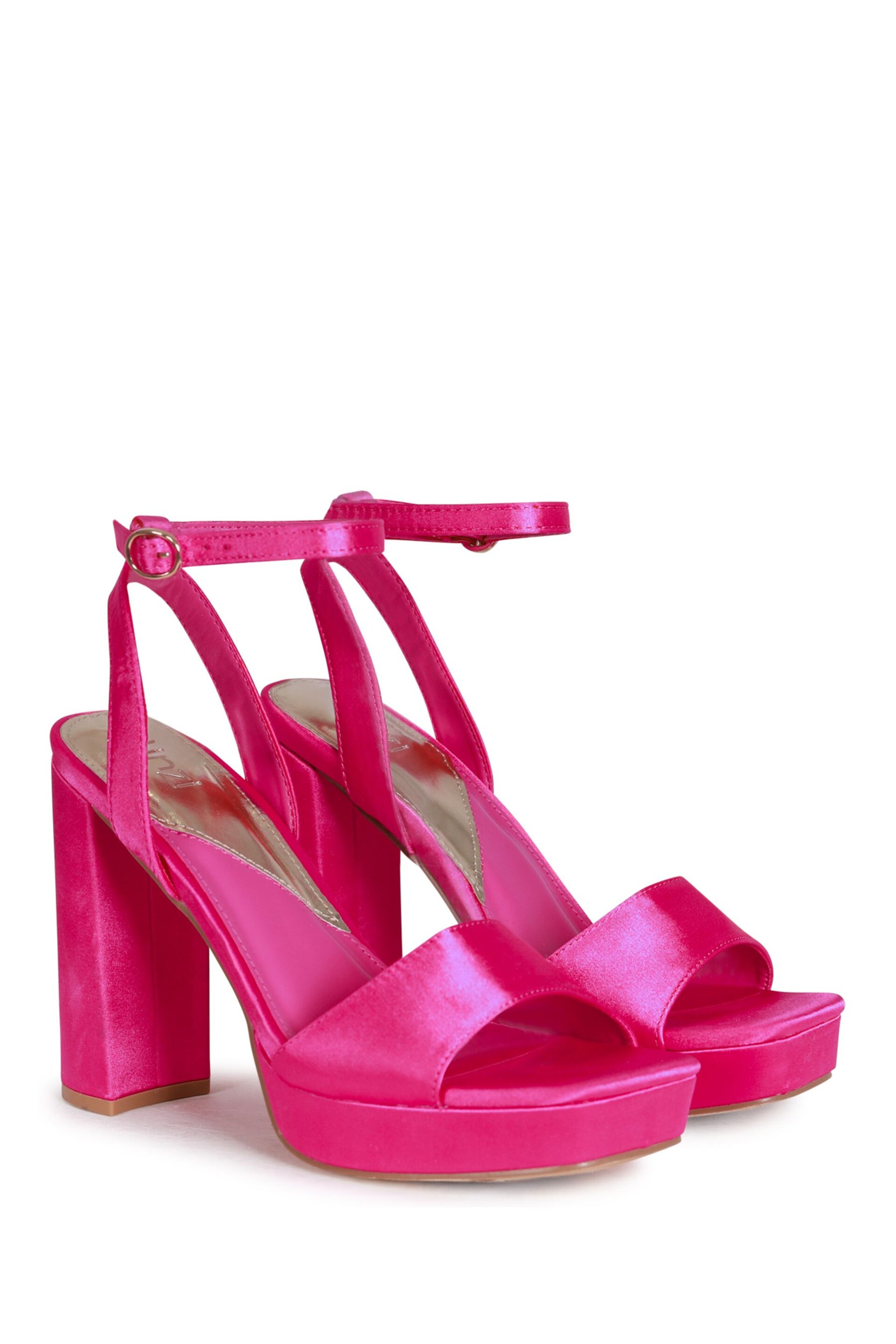 Linzi Pink Fuchsia Satin Gloria Platform Heeled Sandal With Wrap Around Ankle Strap - Image 3 of 4