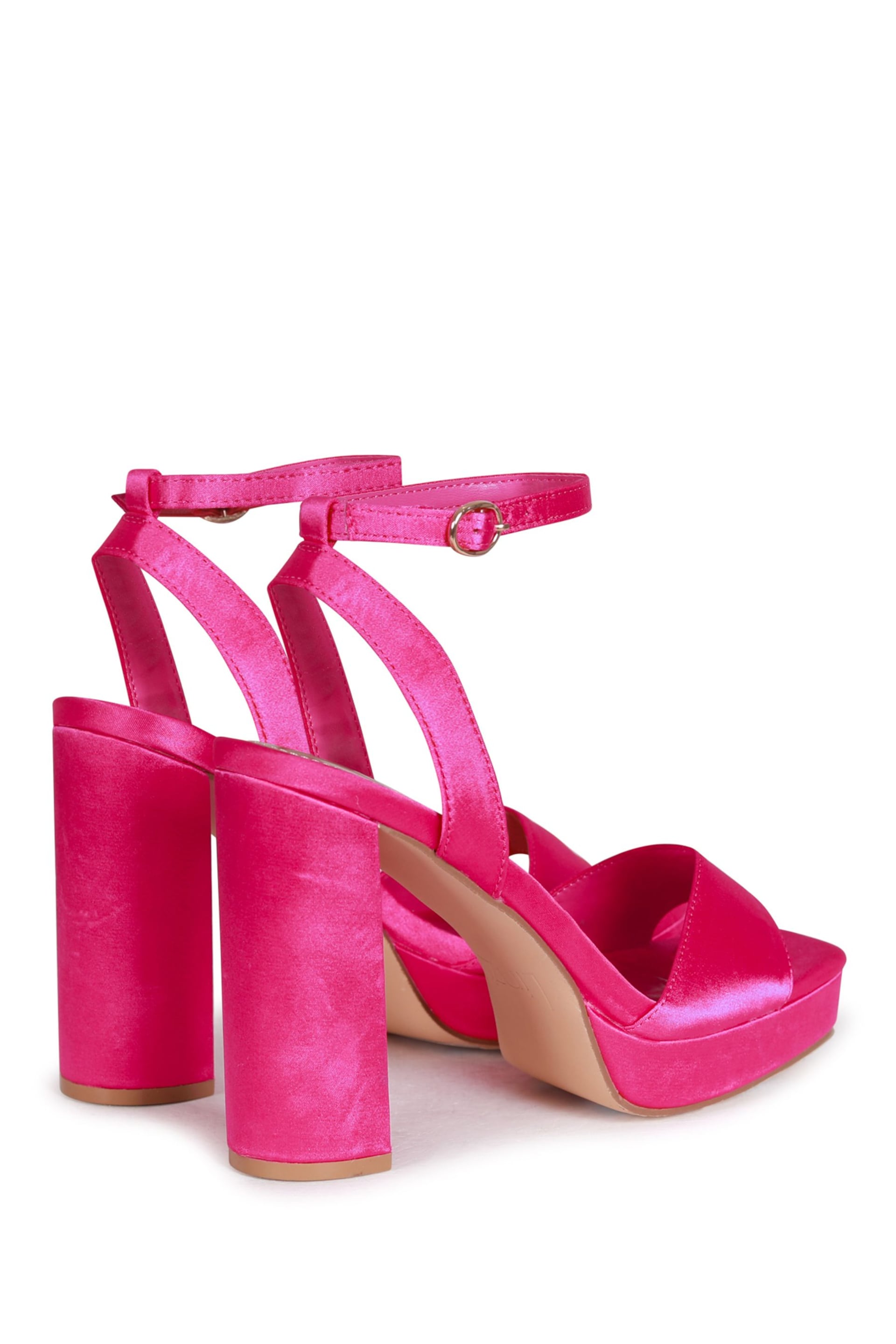 Linzi Pink Fuchsia Satin Gloria Platform Heeled Sandal With Wrap Around Ankle Strap - Image 4 of 4