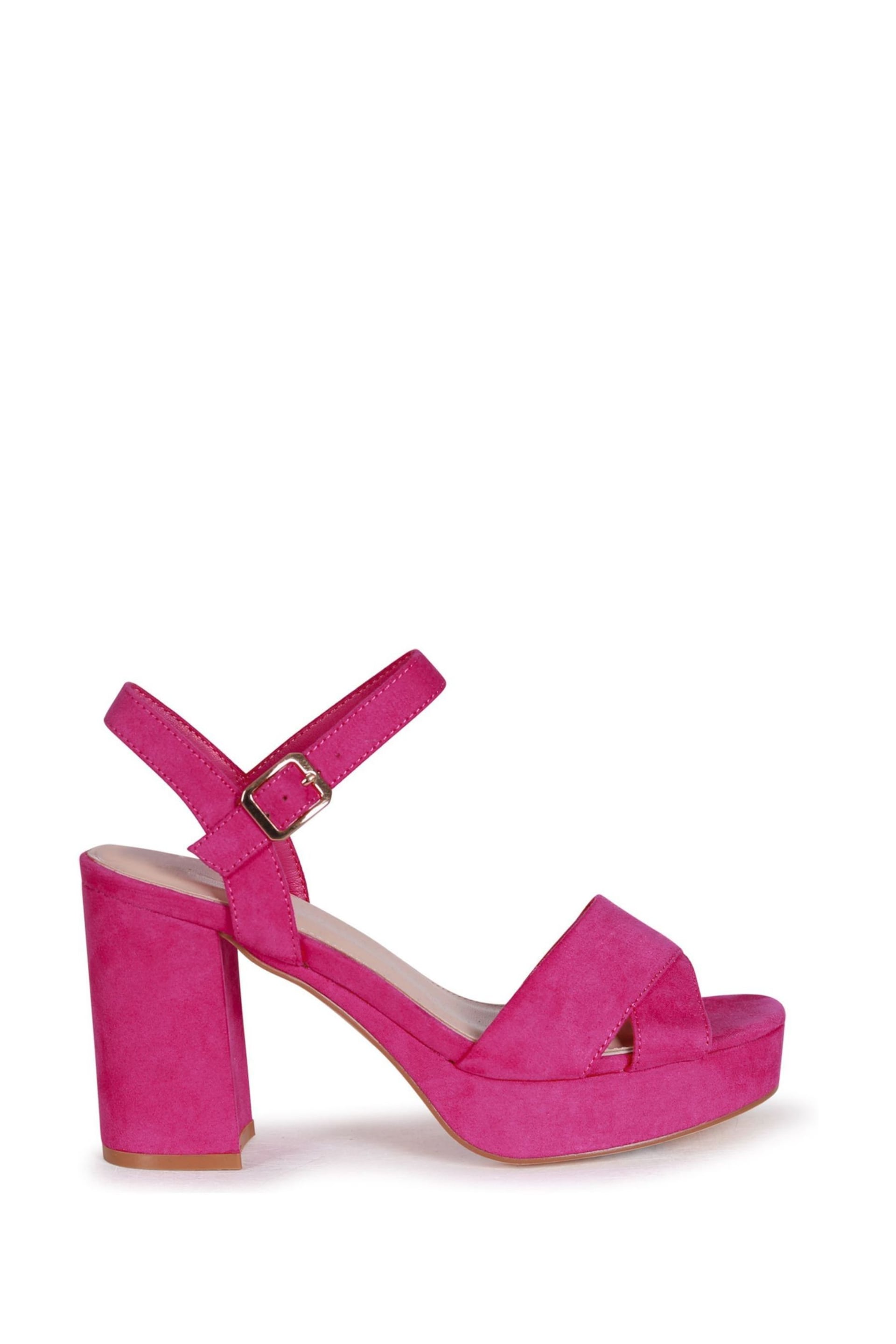 Linzi Pink Fuchsia Faux Suede Verony Strappy Studded Block Heeled Sandal - Image 2 of 4
