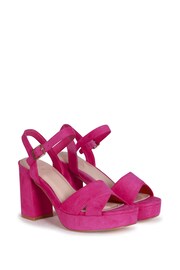 Linzi Pink Fuchsia Faux Suede Verony Strappy Studded Block Heeled Sandal - Image 3 of 4