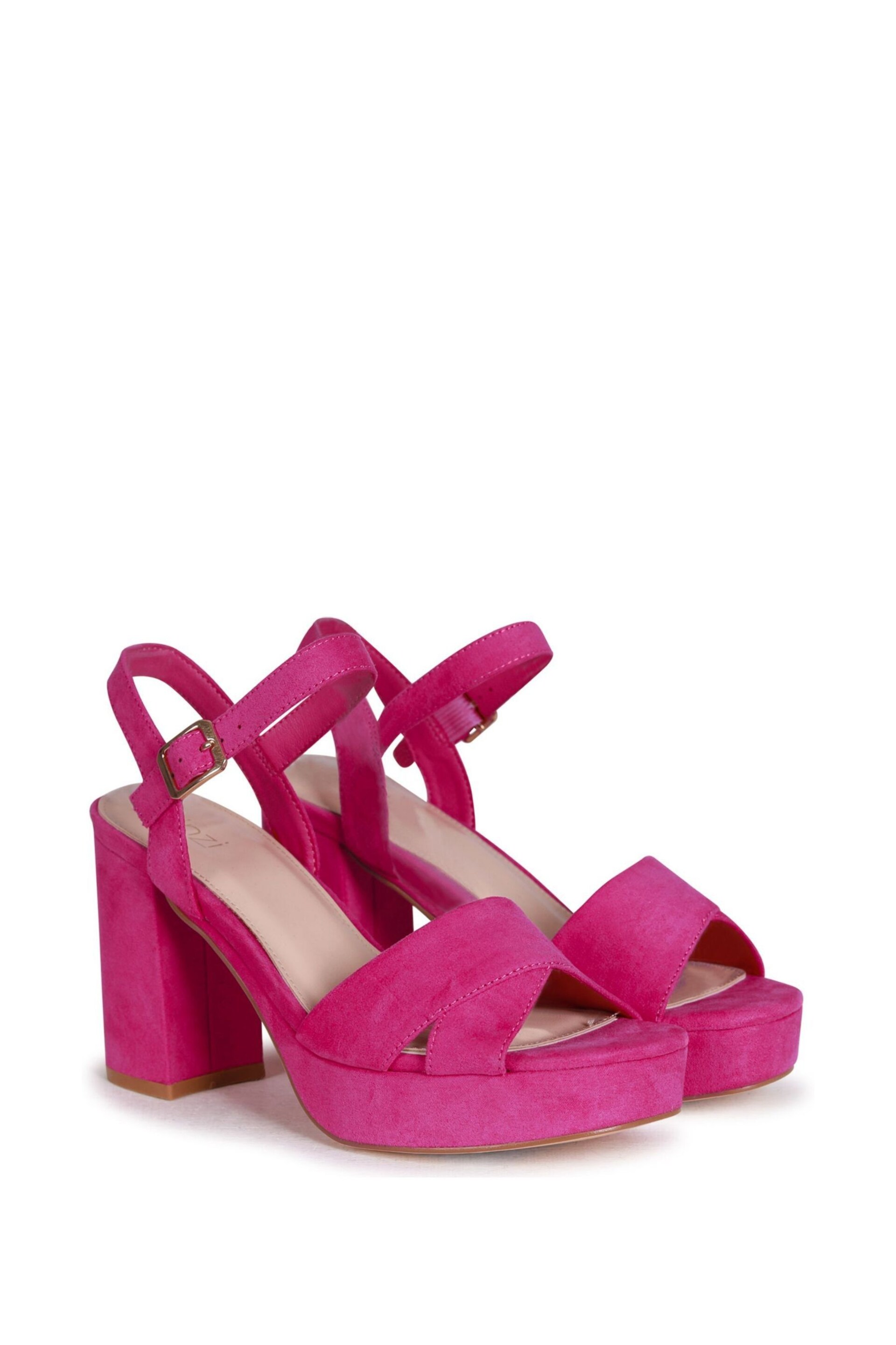 Linzi Pink Fuchsia Faux Suede Verony Strappy Studded Block Heeled Sandal - Image 3 of 4