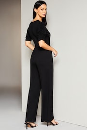 Lipsy Black Short Sleeve Twist Front Jersey Wide Leg Jumpsuit - Image 2 of 4