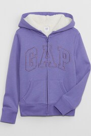 Gap Purple Logo Sherpa Zip Hoodie (4-13yrs) - Image 1 of 2