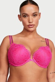 Victoria's Secret Forever Pink Lace Add 2 Cups Push Up Double Shine Strap Add 2 Cups Push Up Bombshell Bra - Image 1 of 3