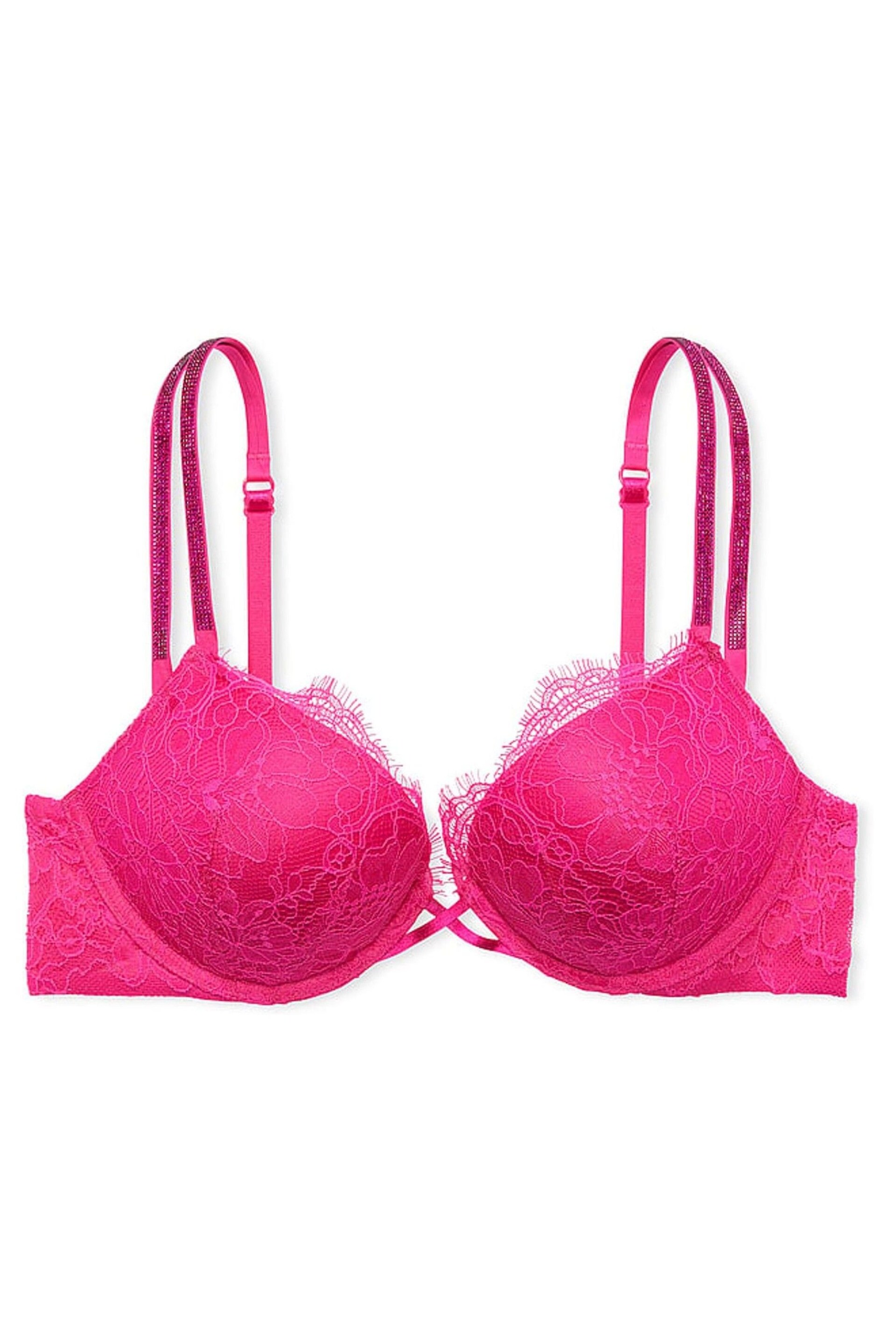 Victoria's Secret Forever Pink Lace Add 2 Cups Push Up Double Shine Strap Add 2 Cups Push Up Bombshell Bra - Image 3 of 3