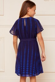 Love & Roses Blue Polka Dot Printed Tulip Sleeve Belted Dress - Image 3 of 4