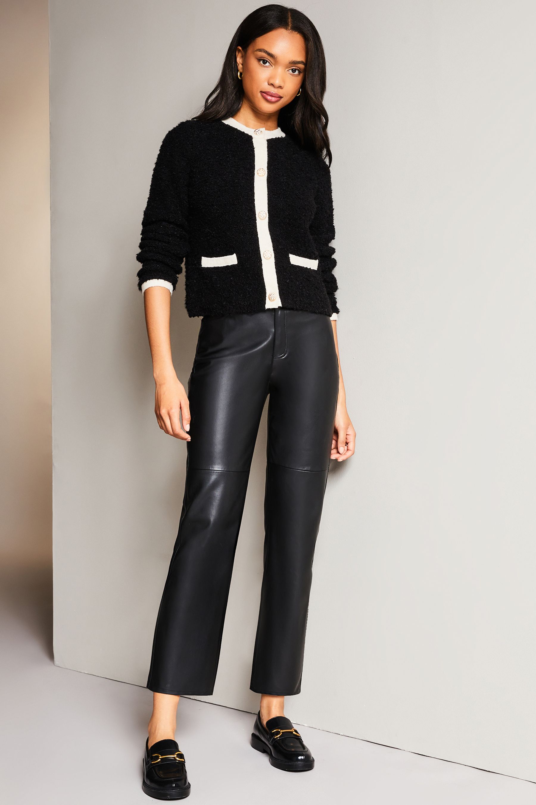 Buy Lipsy Black Crew Neck Button Through Boucle Cardigan from Next Luxembourg