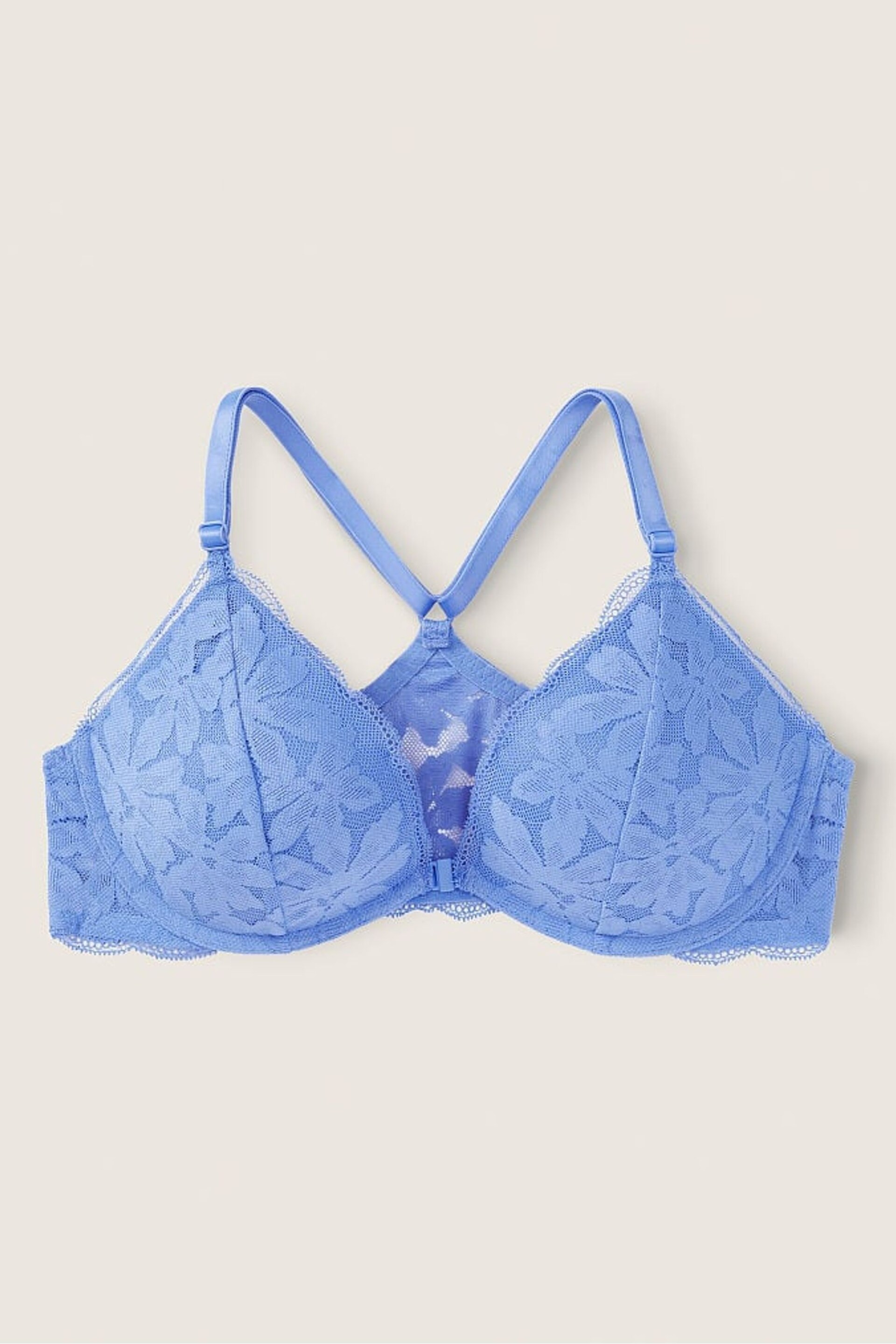 Victoria's Secret PINK Cornflower Blue Lace Front Fastening Push Up Bra - Image 1 of 1