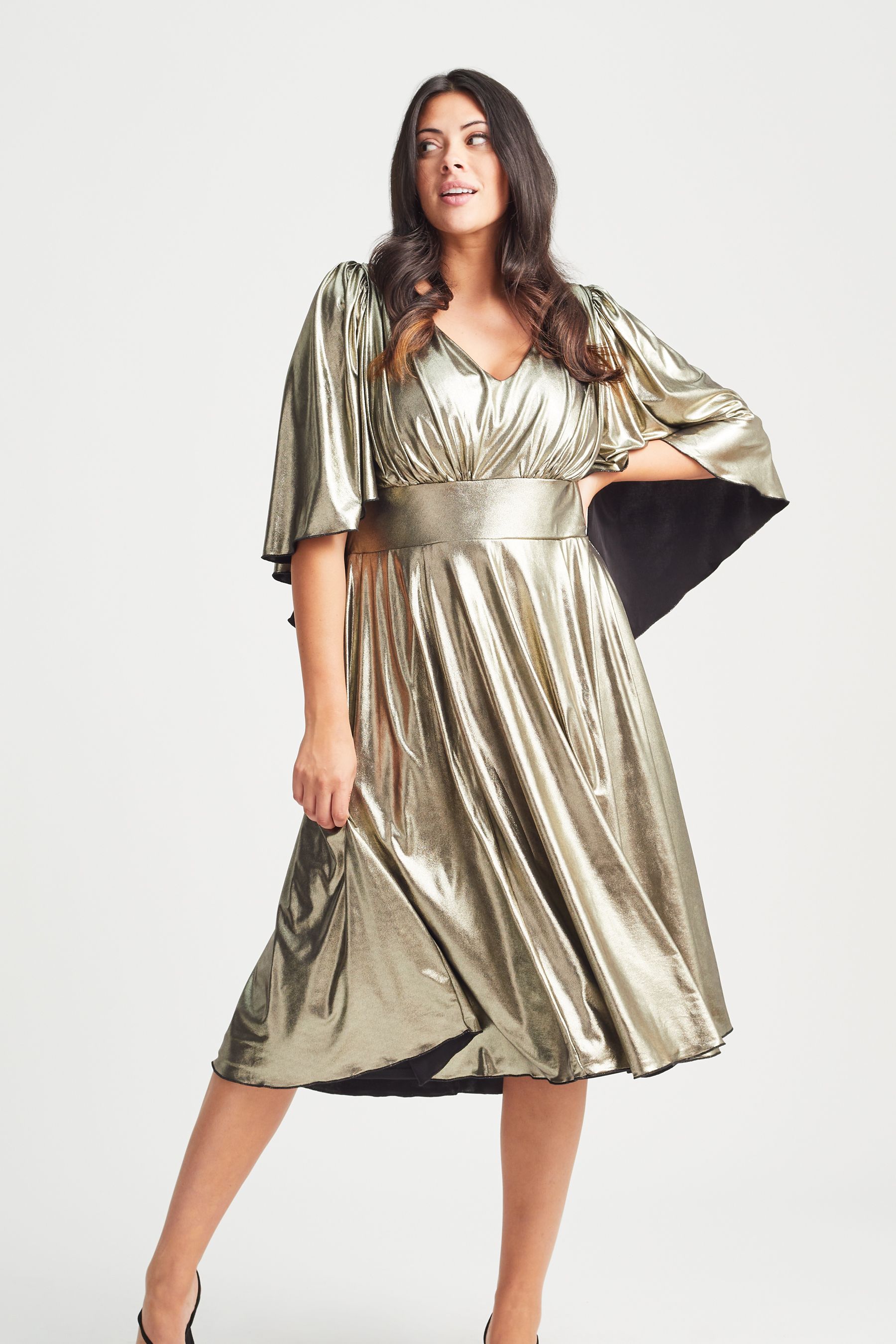 Buy Scarlett Jo Gold Liquid Midi Dress from Next Luxembourg