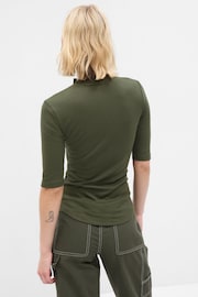 Gap Green Ribbed Stripe Short Sleeve Mock Neck T-Shirt - Image 2 of 2