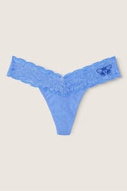 Victoria's Secret PINK Cornflower Blue With Graphic Band Everyday Lace Trim Thong Knickers - Image 1 of 2